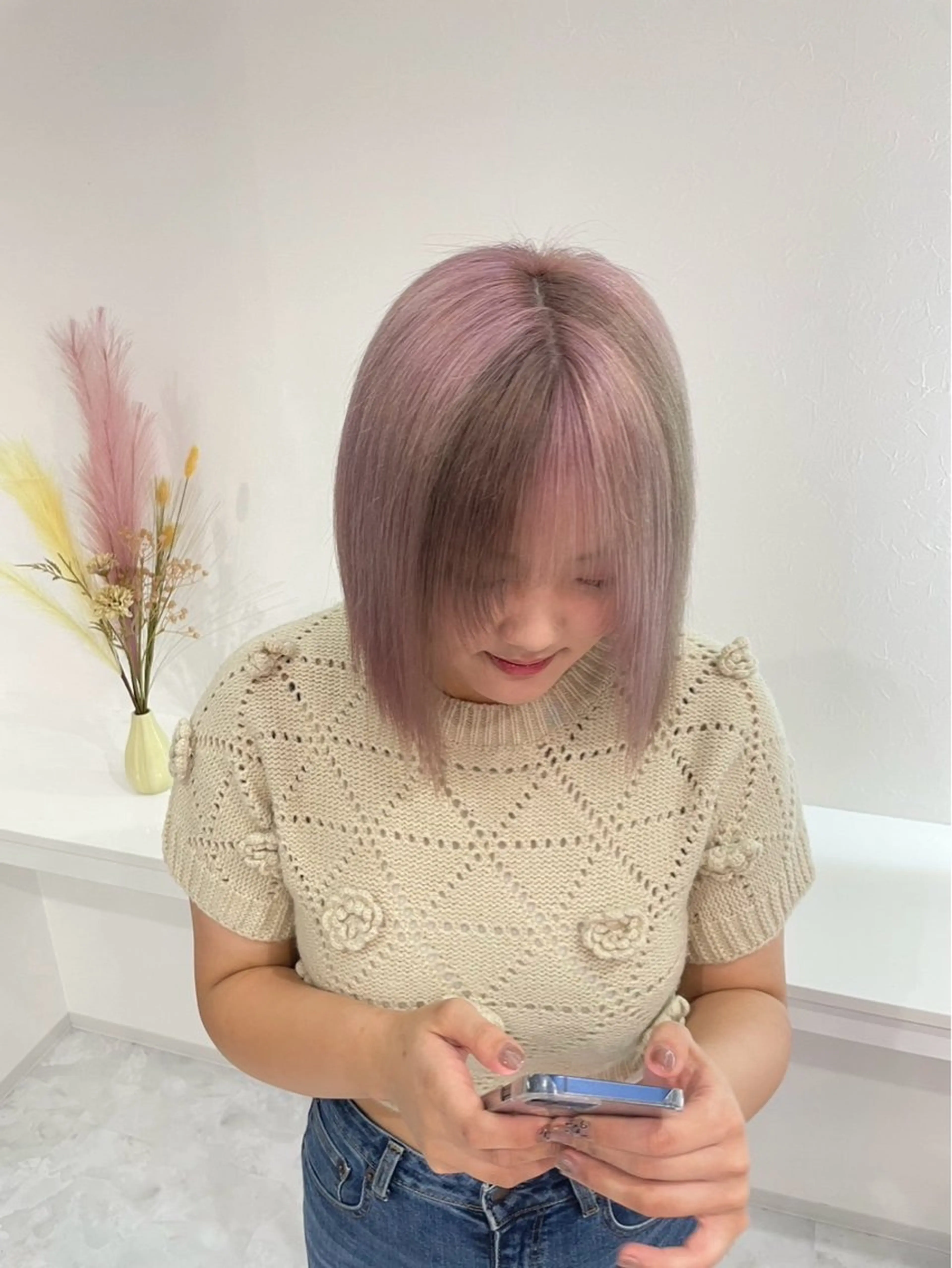 ミディアム ピンクラベンダー 福田 奈那のヘアスタイル