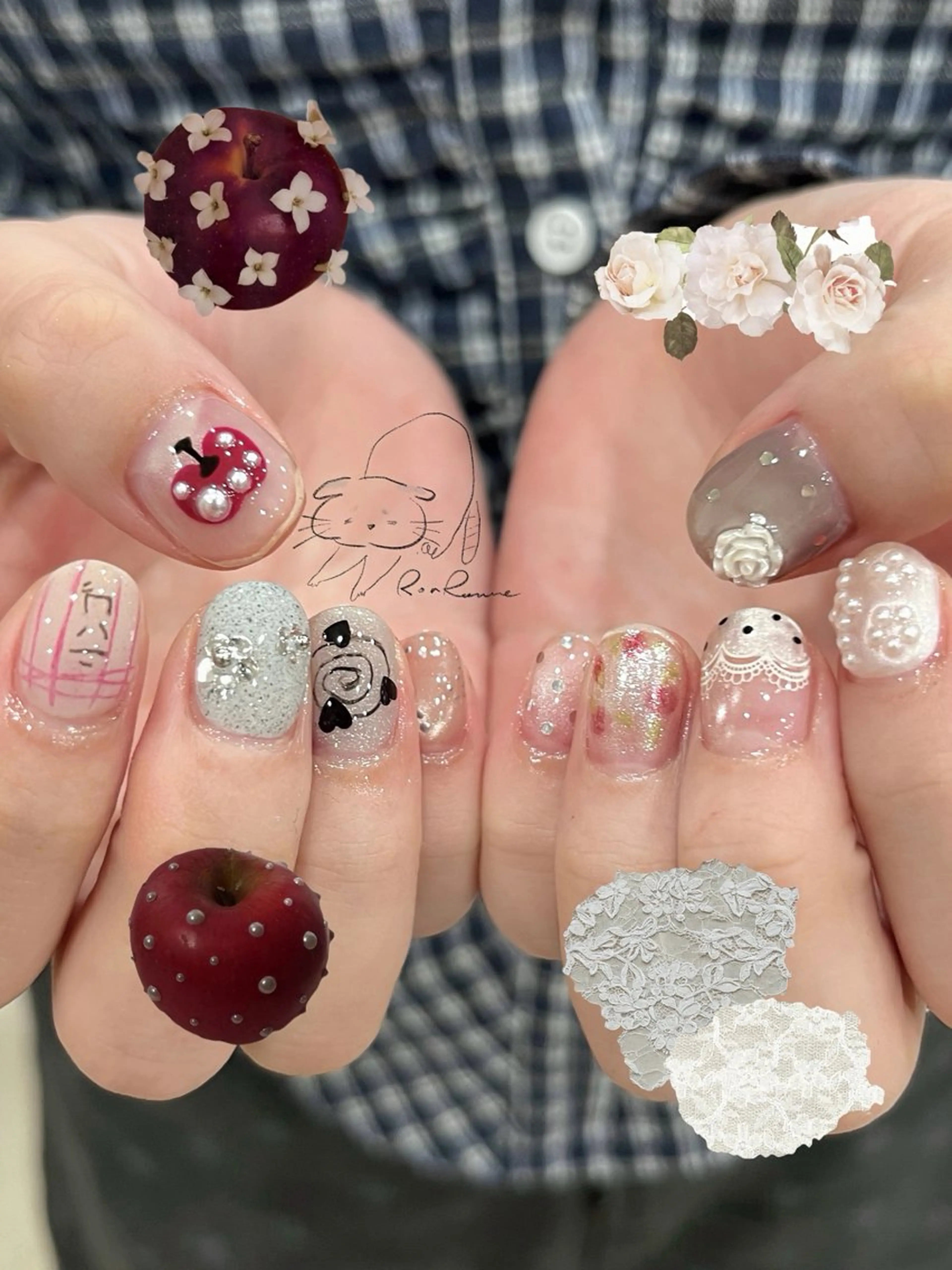 ネイル オーロラネイル 長さ出し フレンチネイル ジェルネイル ミラーネイル ハンドネイル ronronne .のネイルデザイン