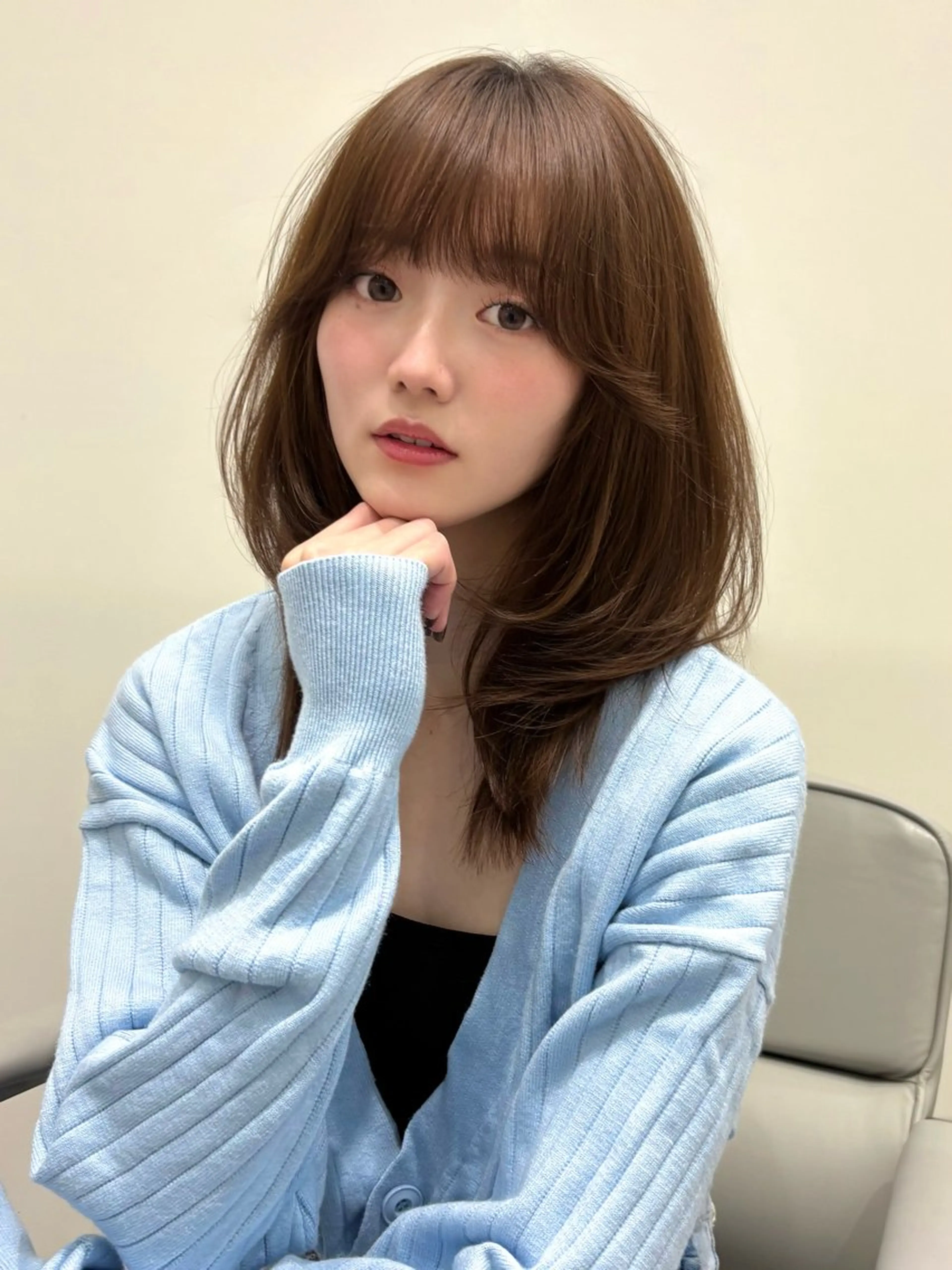 ミディアム レイヤーカット カット ヘアカラー 韓国/タッセルボブ /レイヤーボブのヘアスタイル