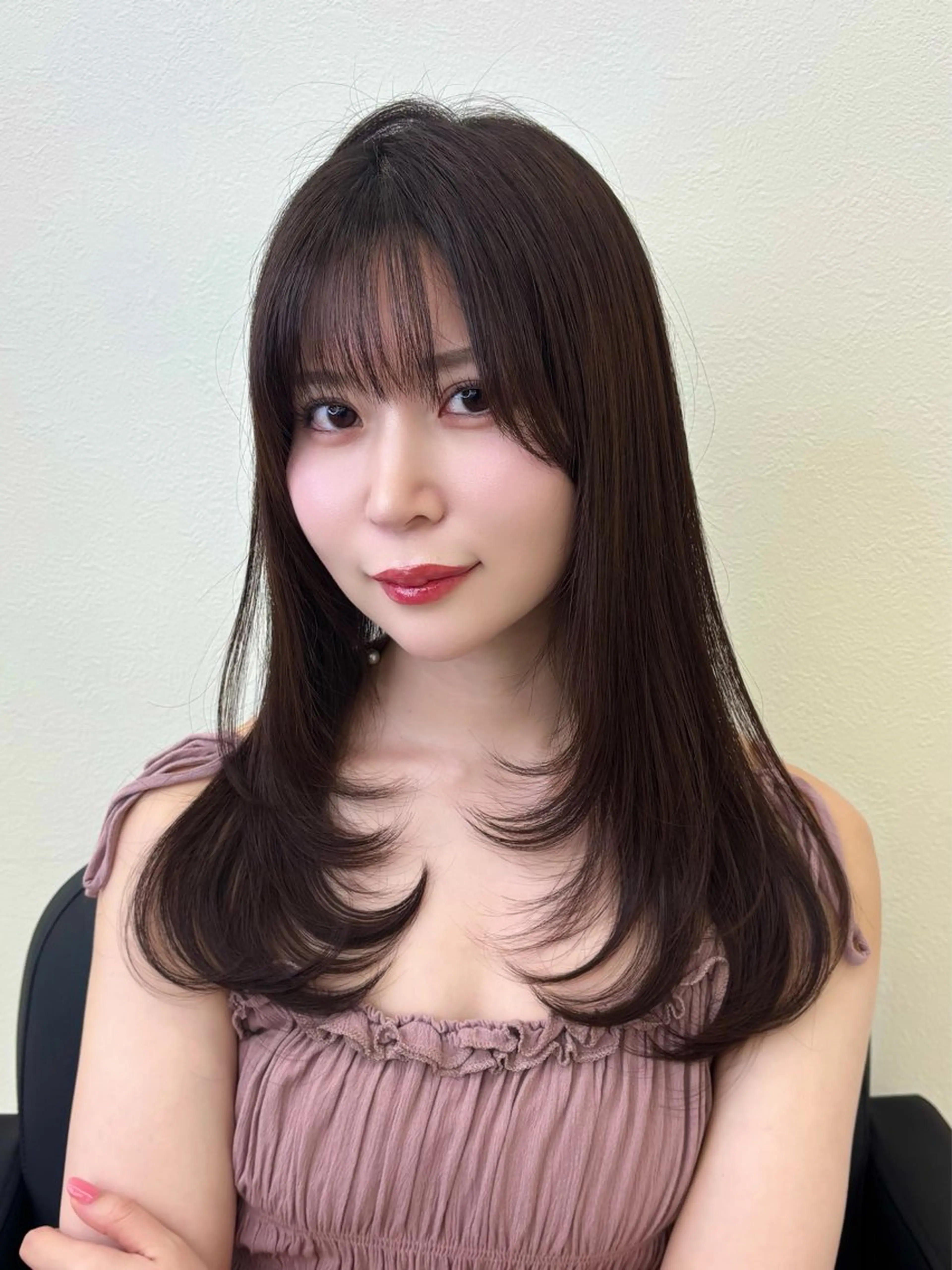 ロング 顔まわりレイヤー 顔周りカット レイヤーカット カット トリートメント Ayano🎀似 合わせ×透明感🎀のヘアスタイル