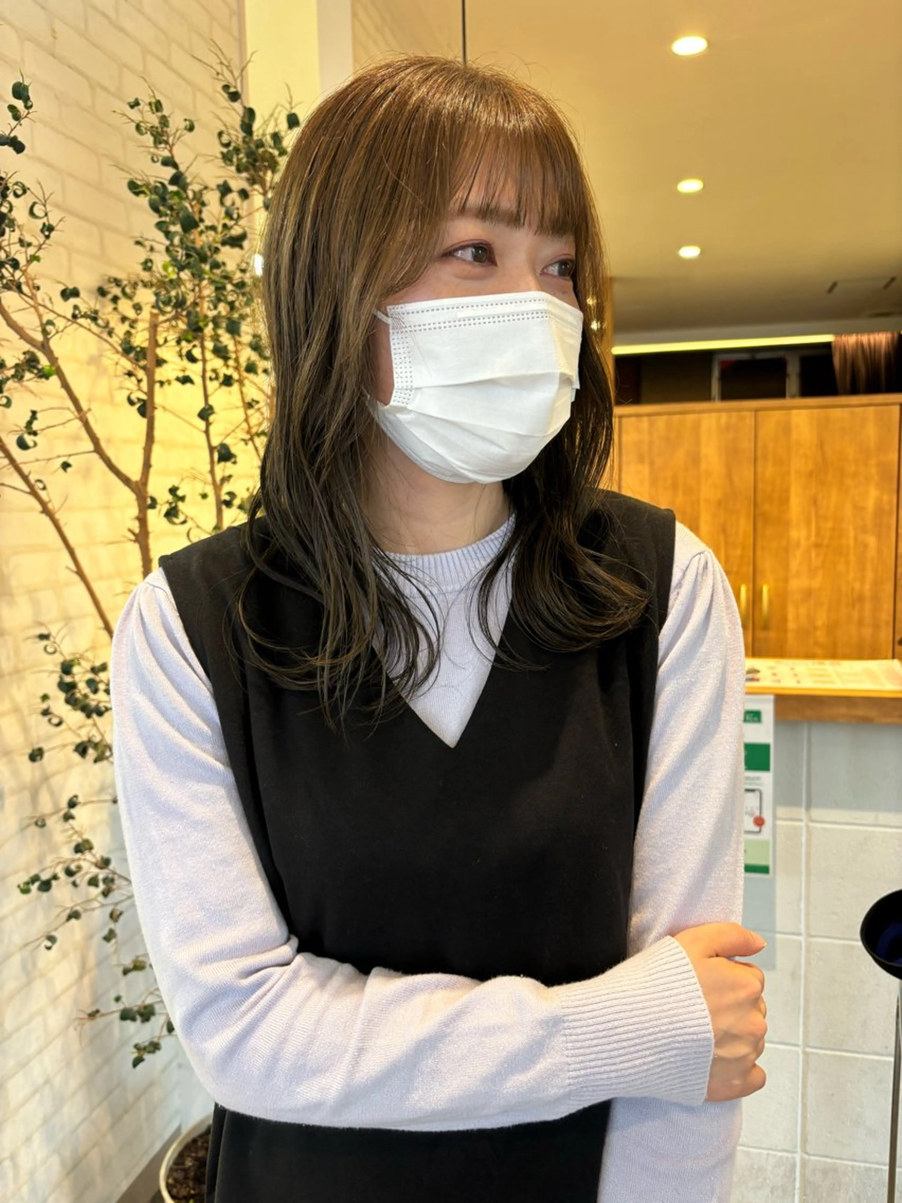 ミディアム カラー パーマ ヘアアレンジ オリーブカラー ❣️倉敷❣️美髪 カラー能登一成のヘアスタイル