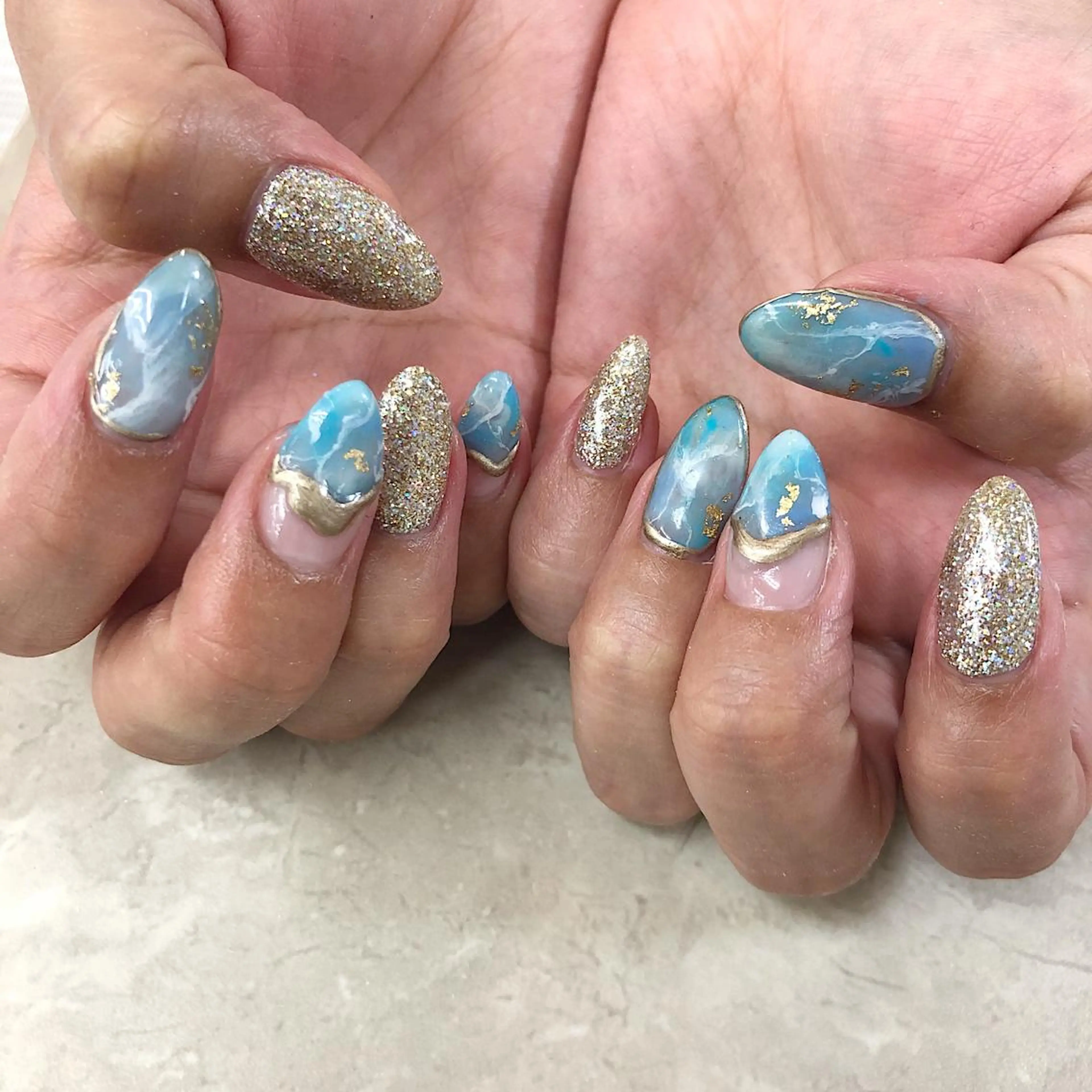 ネイル アートネイル ブルー 大理石ネイル(マーブル) nail 1997のネイルデザイン