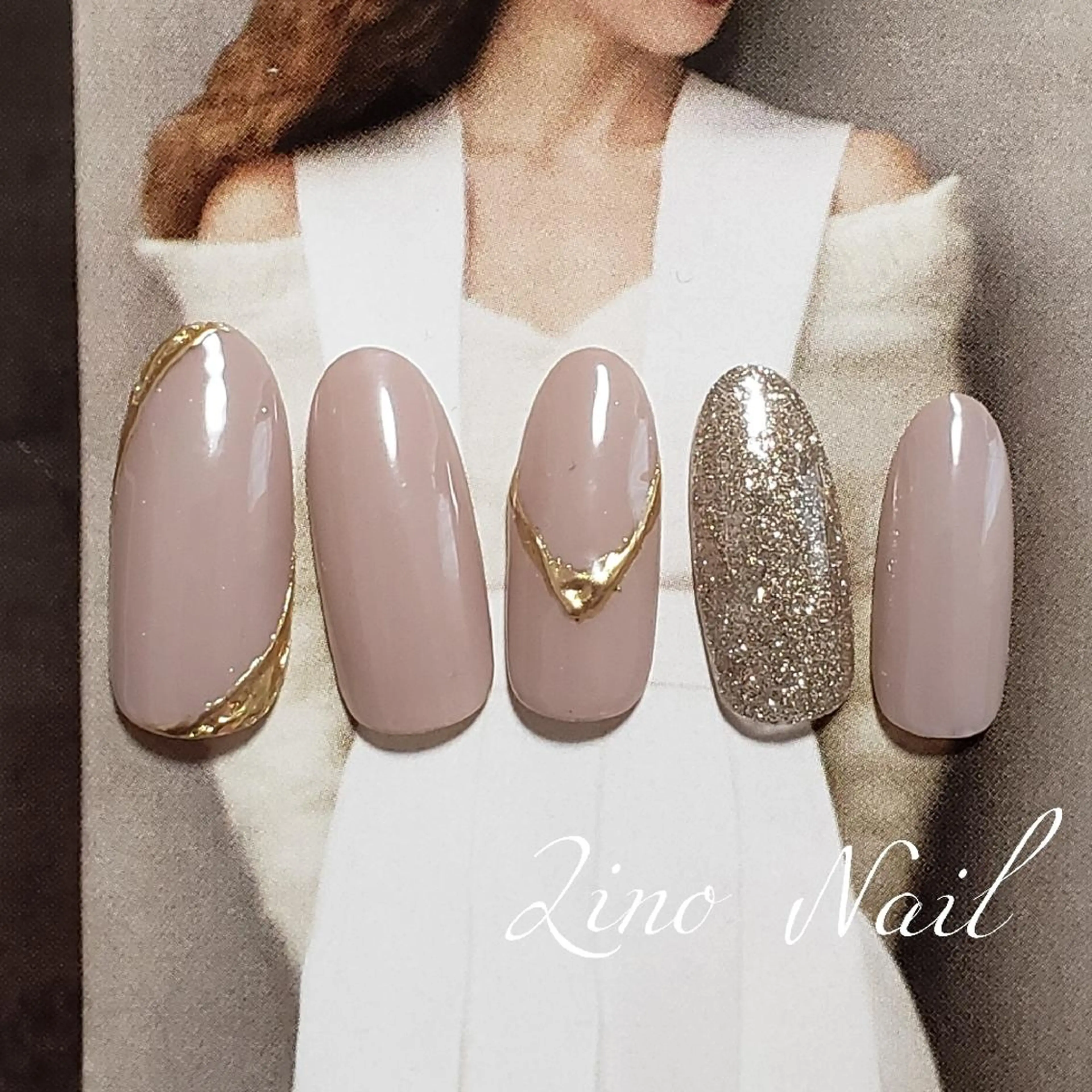 ネイル カジュアル ジェルネイル ゴールド キラキラネイル ラメ(グリッター) Lino Nailのネイルデザイン
