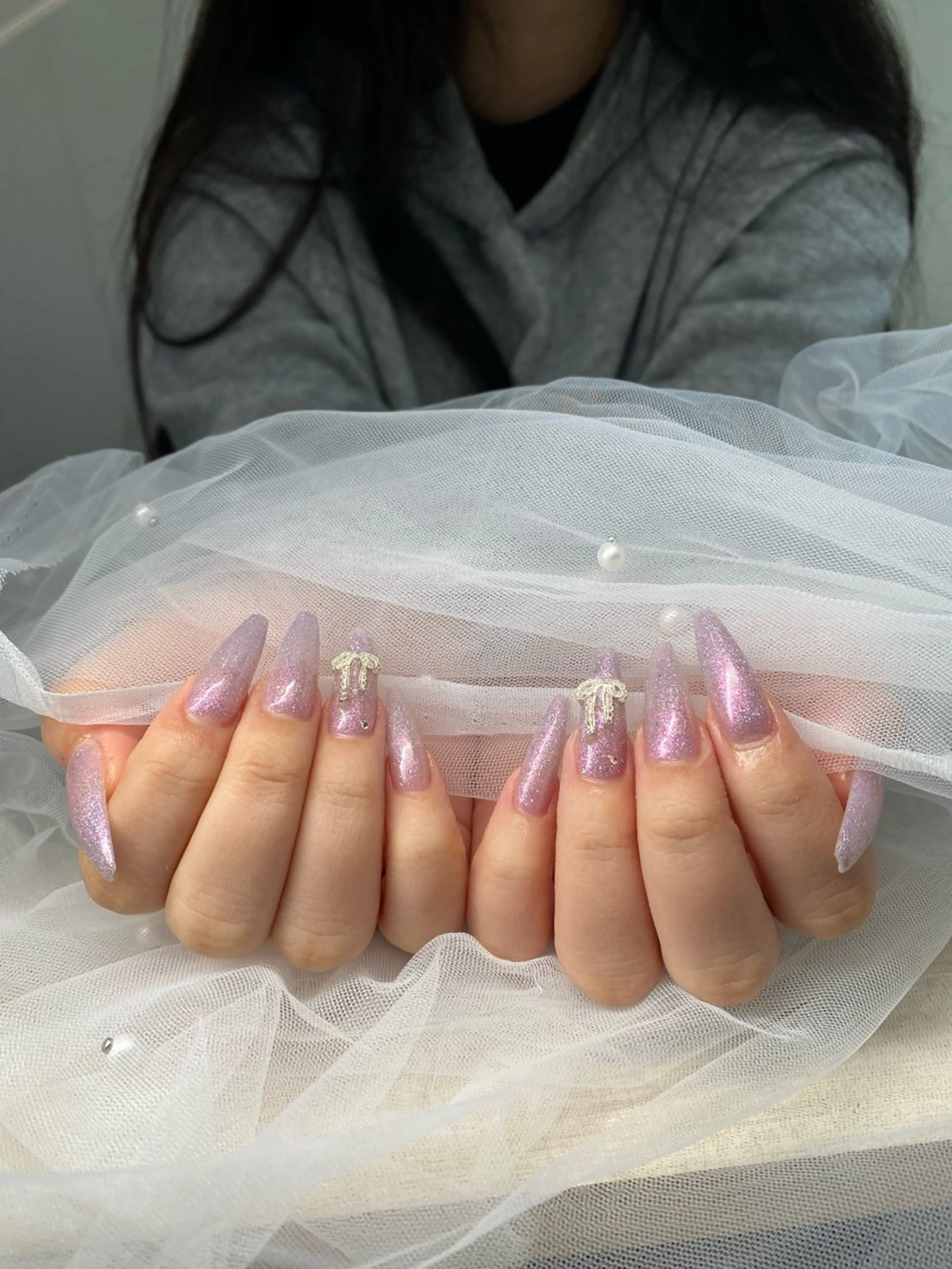 ネイル オーロラネイル ブルー チークネイル 長さ出し フットネイル ハンドネイル チップ長さ出し 専門店のネイルデザイン