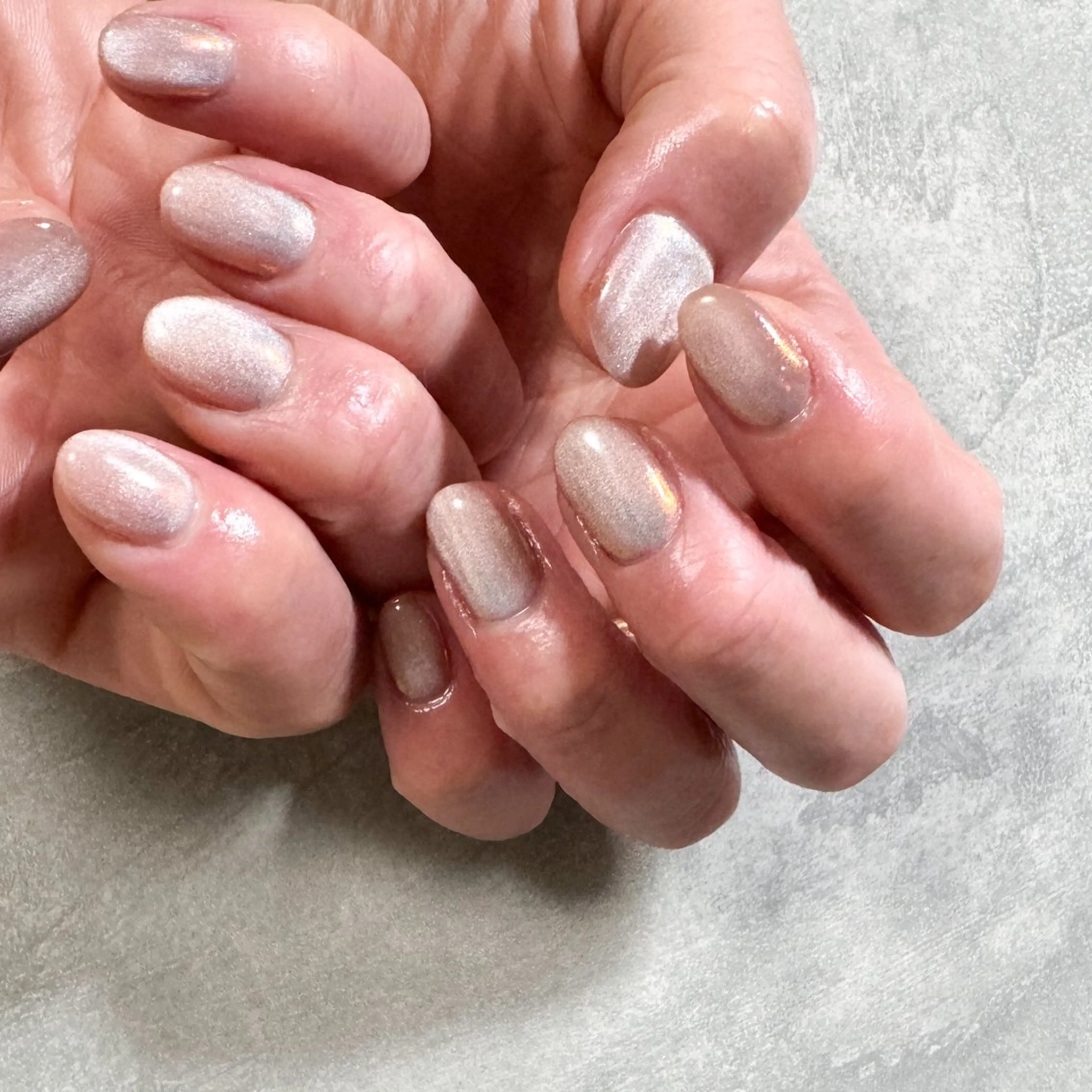 ネイル マグネットネイル ミラーネイル ニュアンスネイル オレンジ 夏ネイル ハンドネイル pointillé .ayaのネイルデザイン