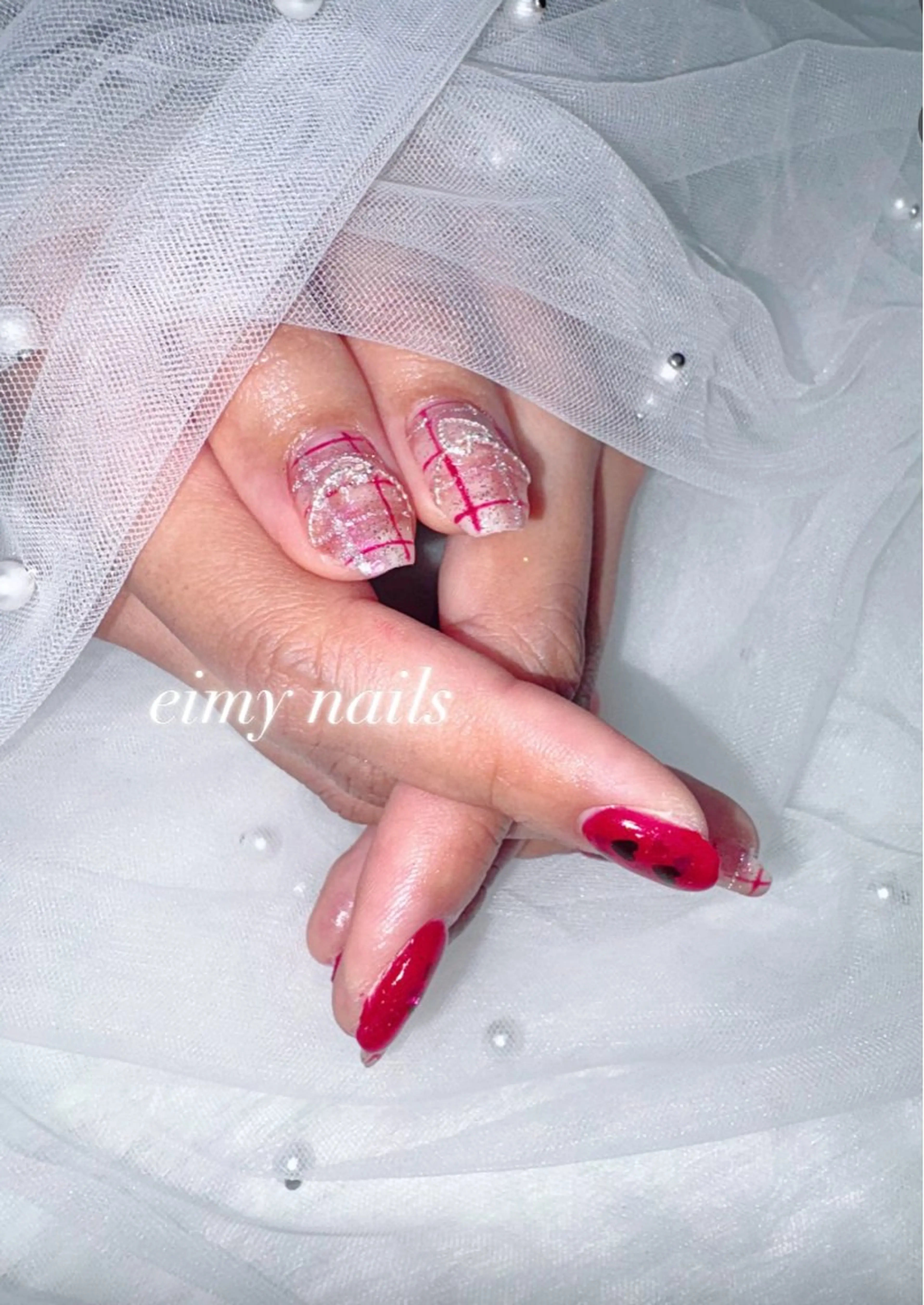 ネイル アートネイル フラッシュネイル フレンチネイル ラメ(グリッター) マグネットネイル 🤍eimy nails🤍所属・eimy nails♡のネイルデザイン