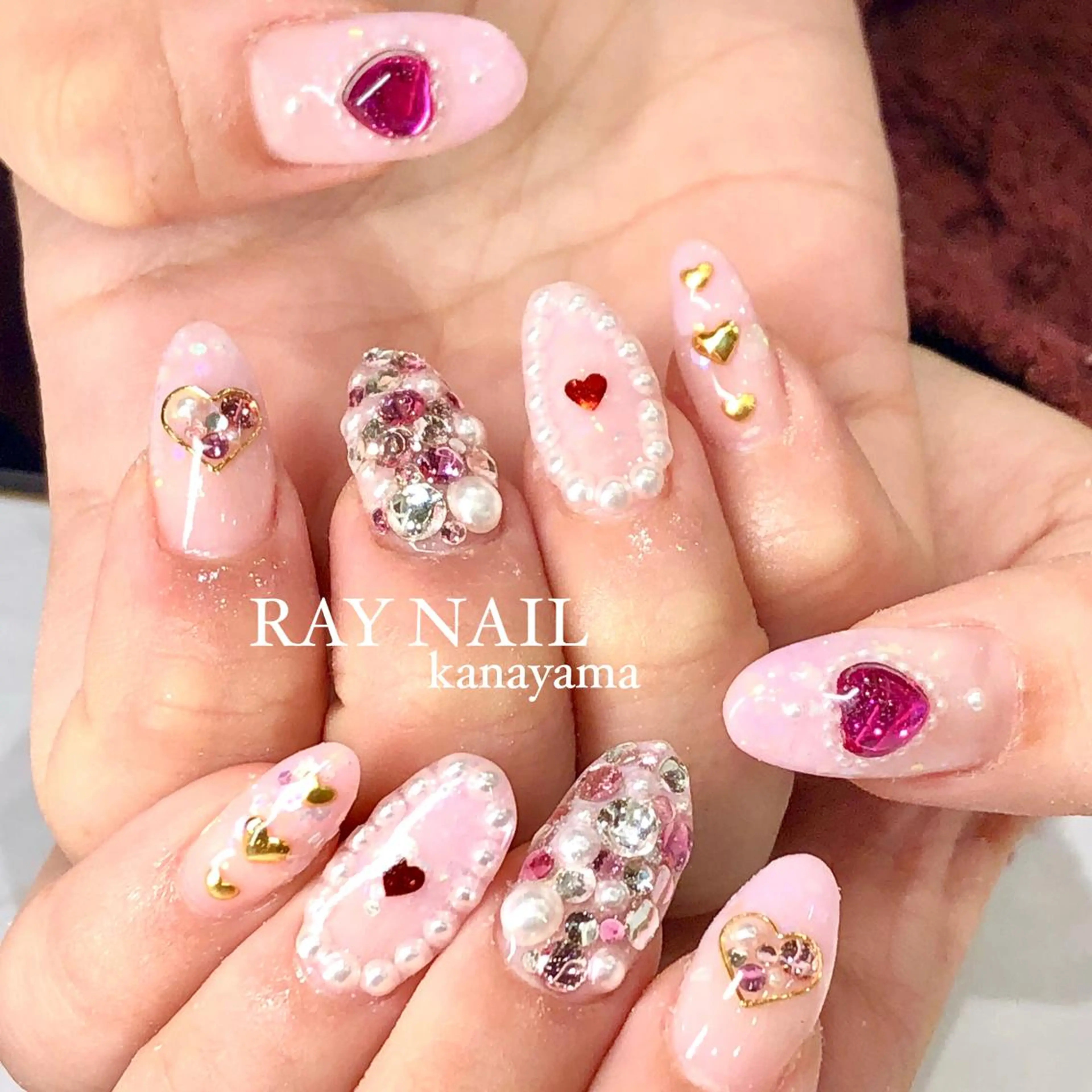 ネイル ハート ピンク ハンドネイル Arowa 伊田のネイルデザイン