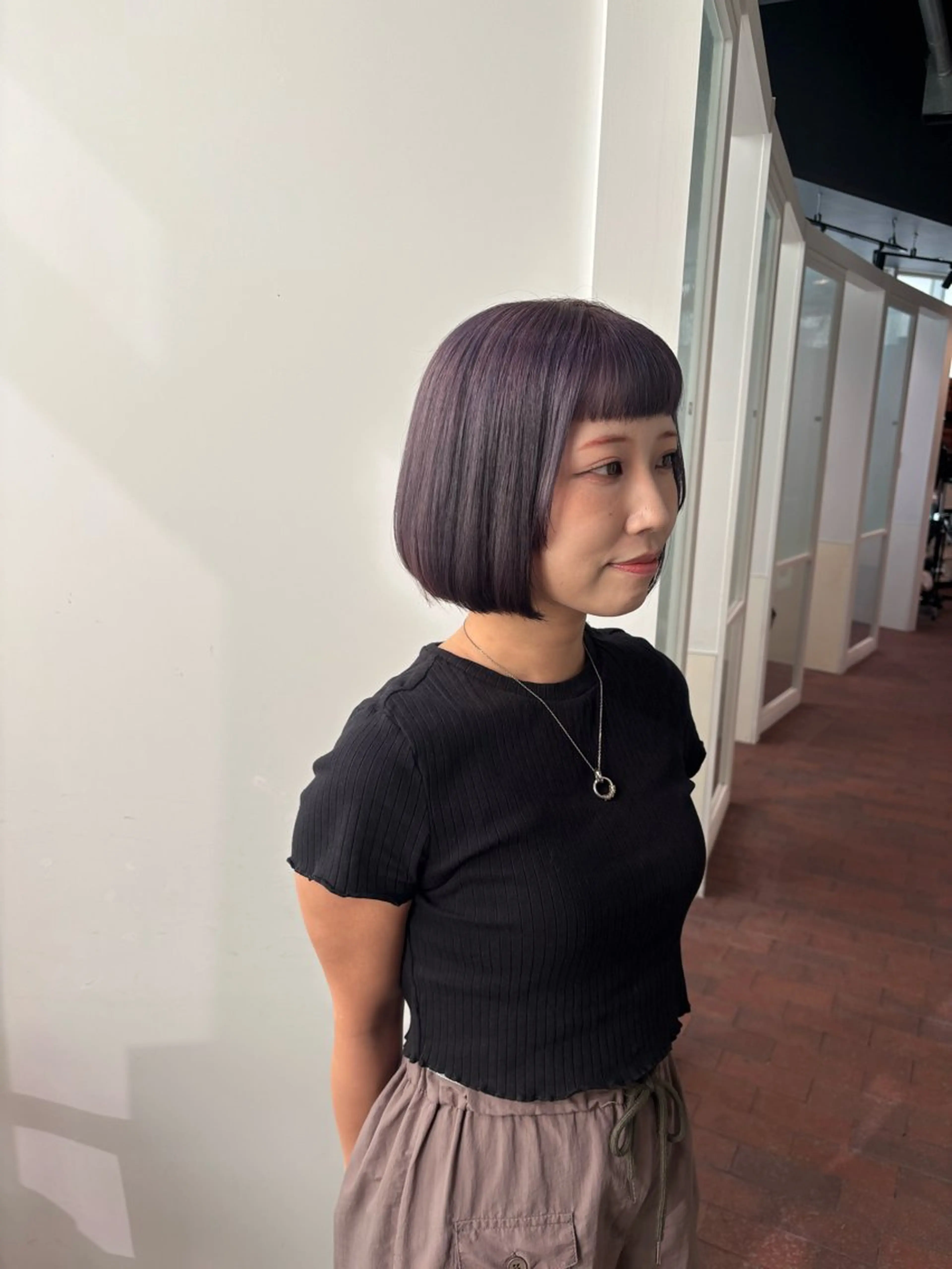 ミディアム カラー ブリーチ ボブ オン眉 マンツーマン 縮毛矯正/マユコのヘアスタイル