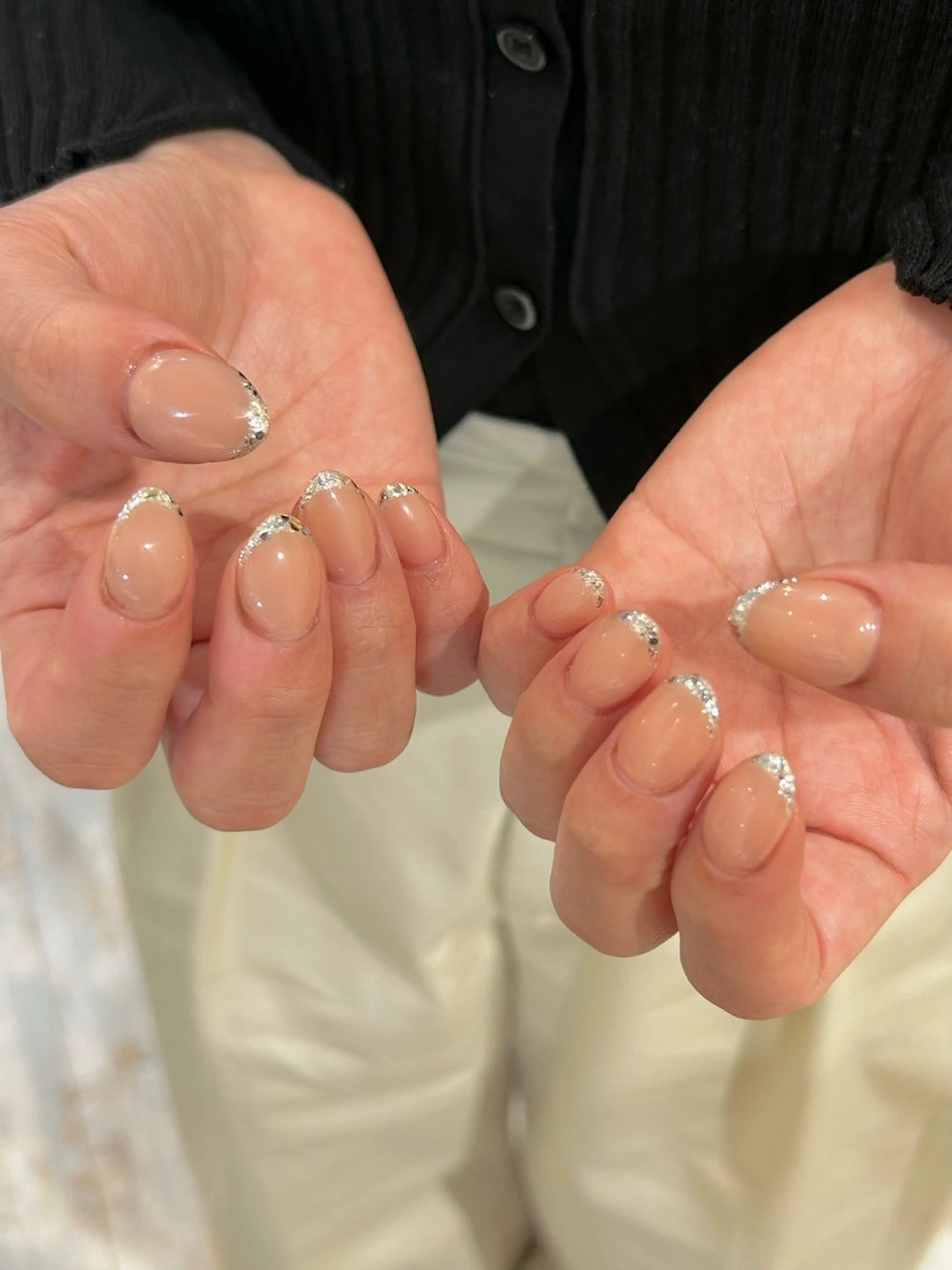 ネイル フレンチネイル ガラスフレンチ キラキラネイル オフィスネイル シンプルネイル ハンドネイル Lily nailのネイルデザイン