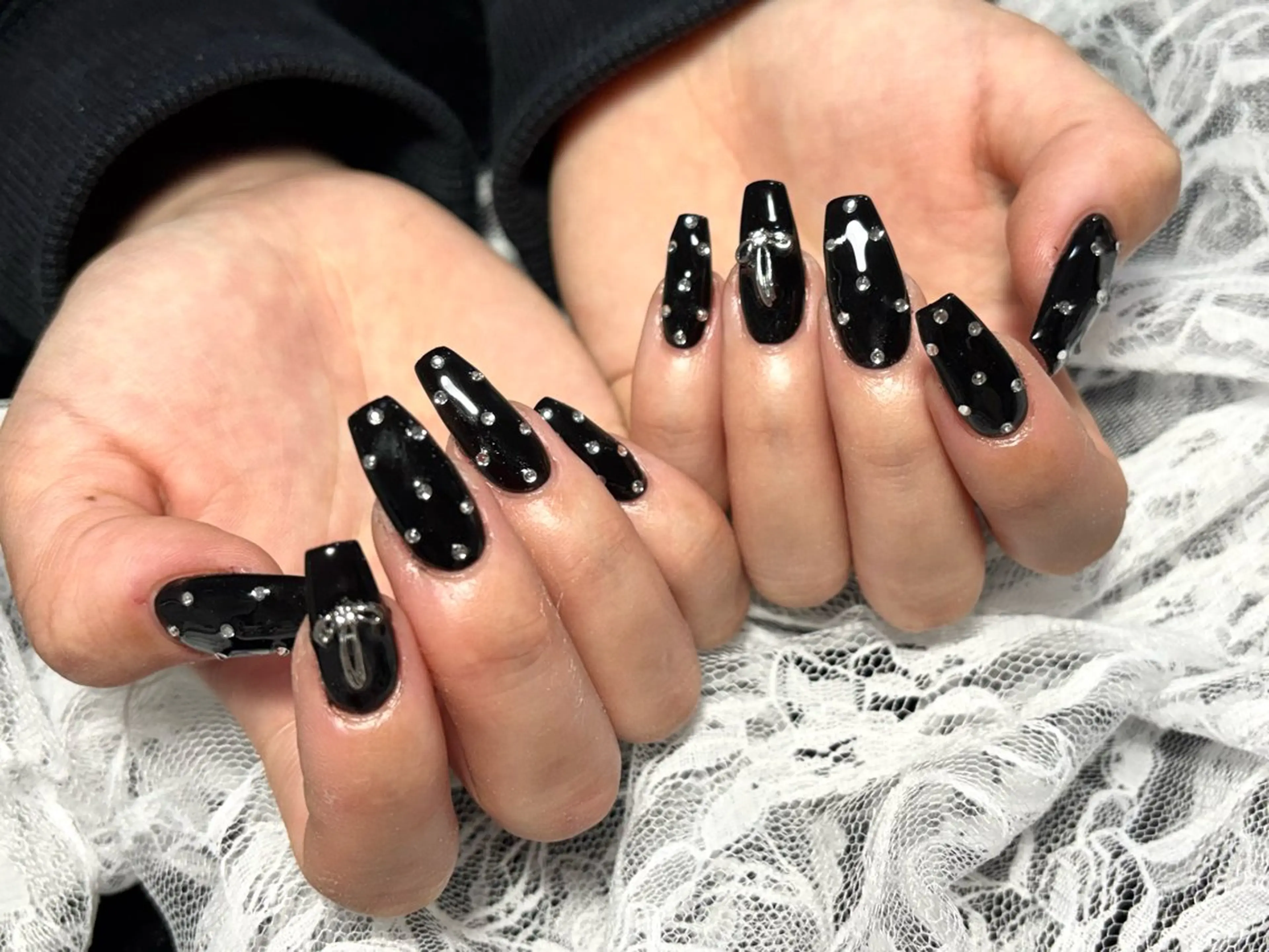 ネイル ブルー チークネイル 長さ出し フレンチネイル ハート る るのネイルデザイン