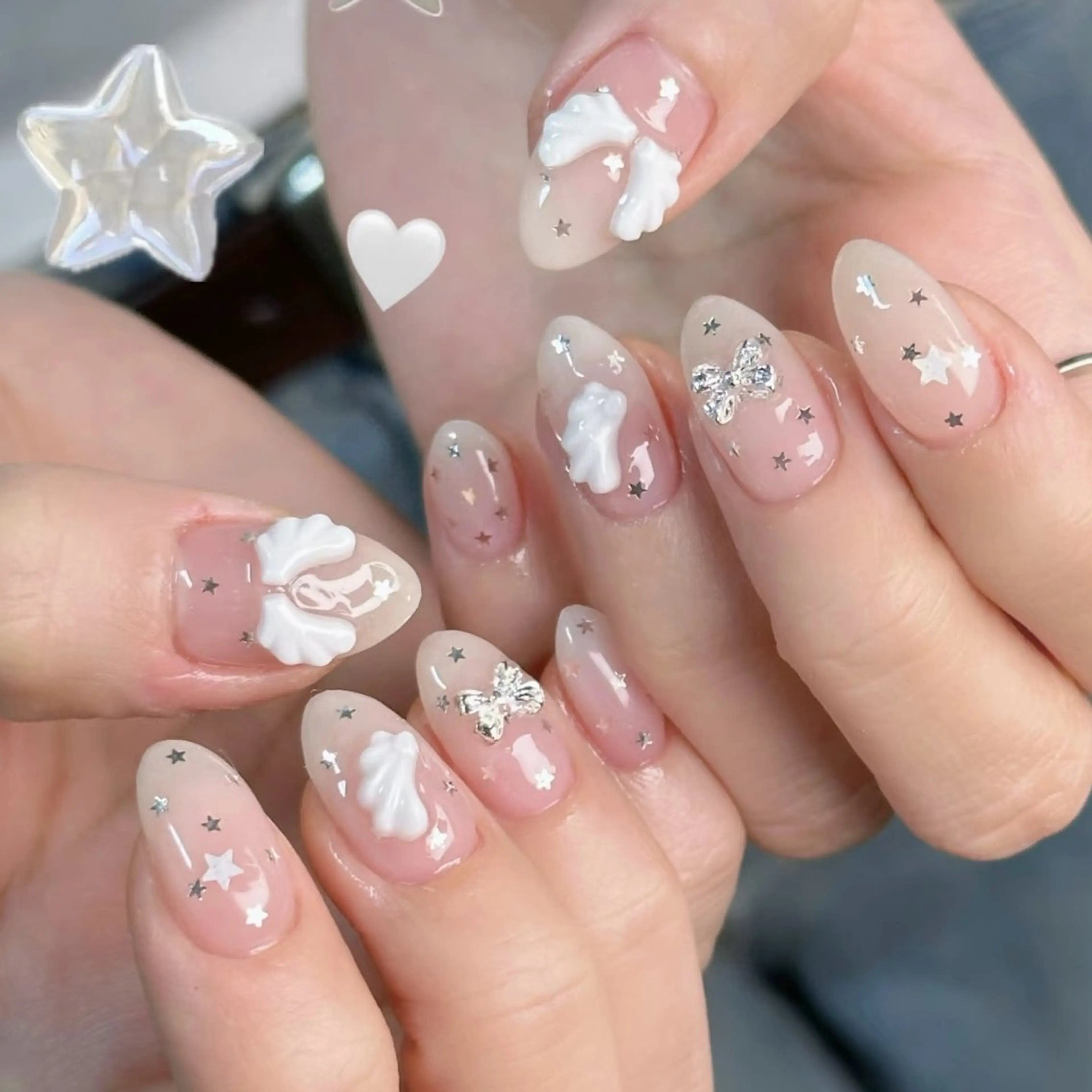 ネイル オーロラネイル 長さ出し フレンチネイル ジェルネイル ガラスフレンチ Rela・S NAILのネイルデザイン