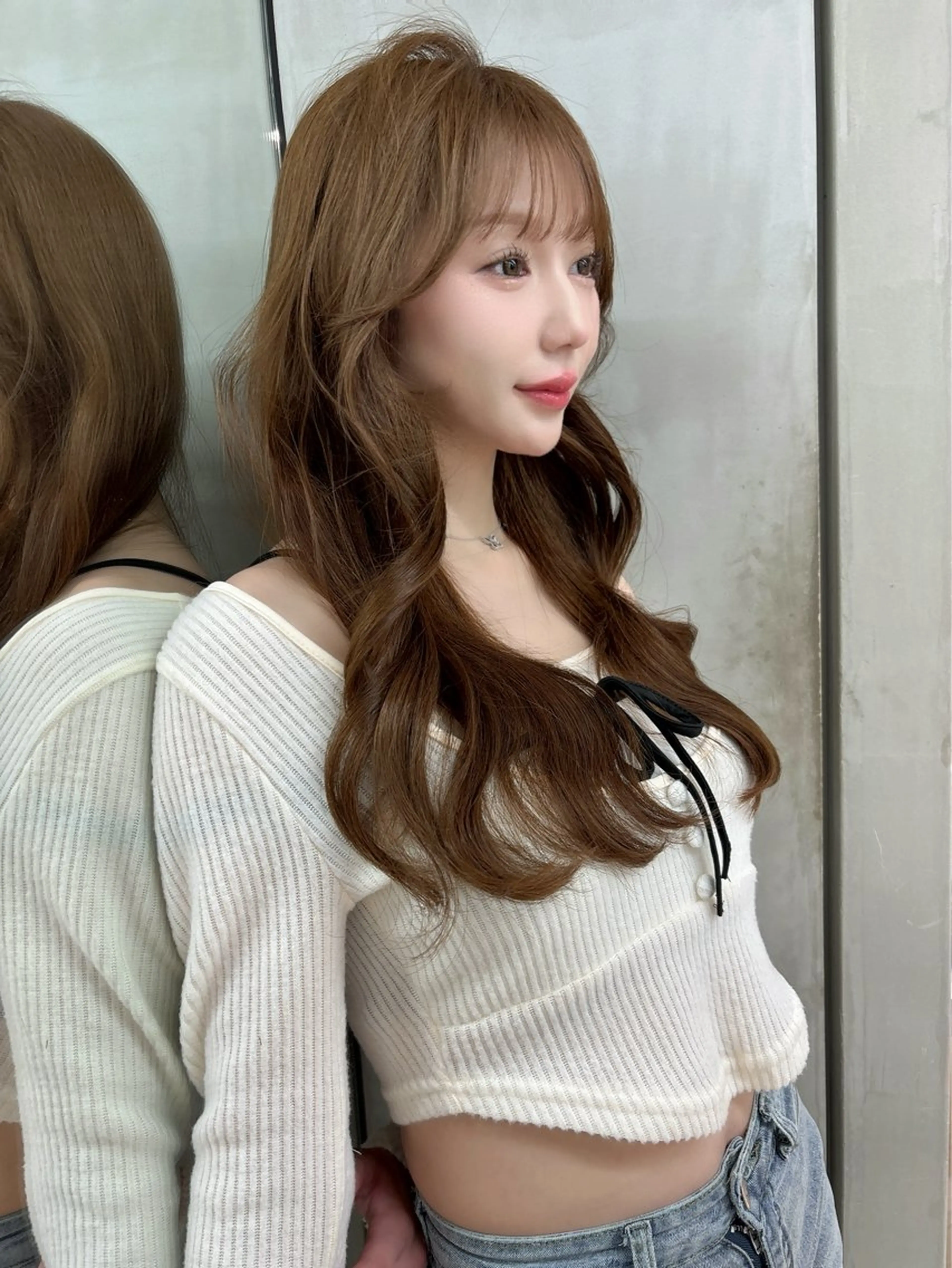 ミディアム カラー ミディアムレイヤー 透明感カラー ボブ 顔まわりレイヤー 韓国風ヘア 【博多髪質改善】 吉村　清志のヘアスタイル