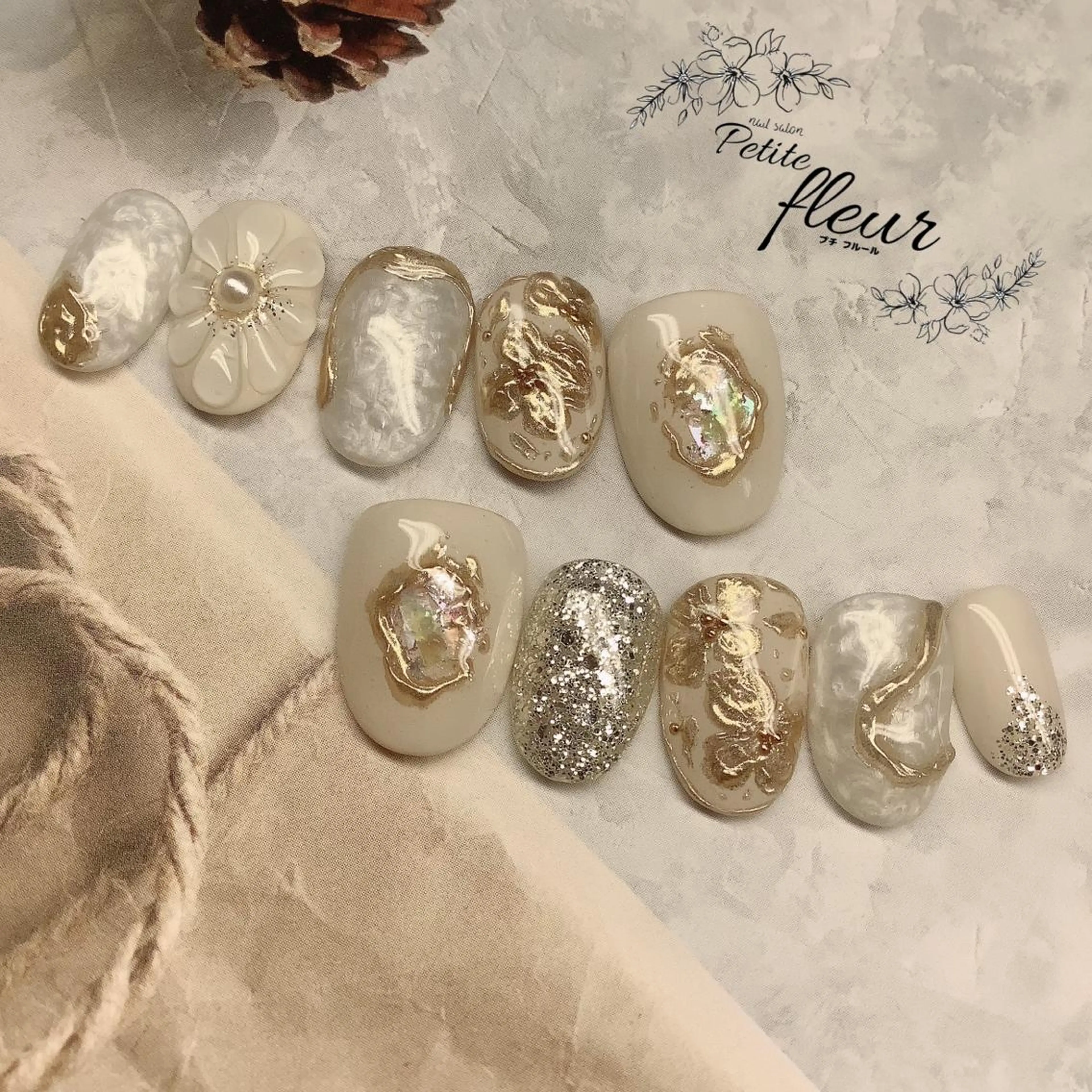 ネイル アートネイル フラワーネイル 卒業式 ミラーネイル ネイルチップ ❁⃘*。Petite fleur❁⃘*りさのネイルデザイン