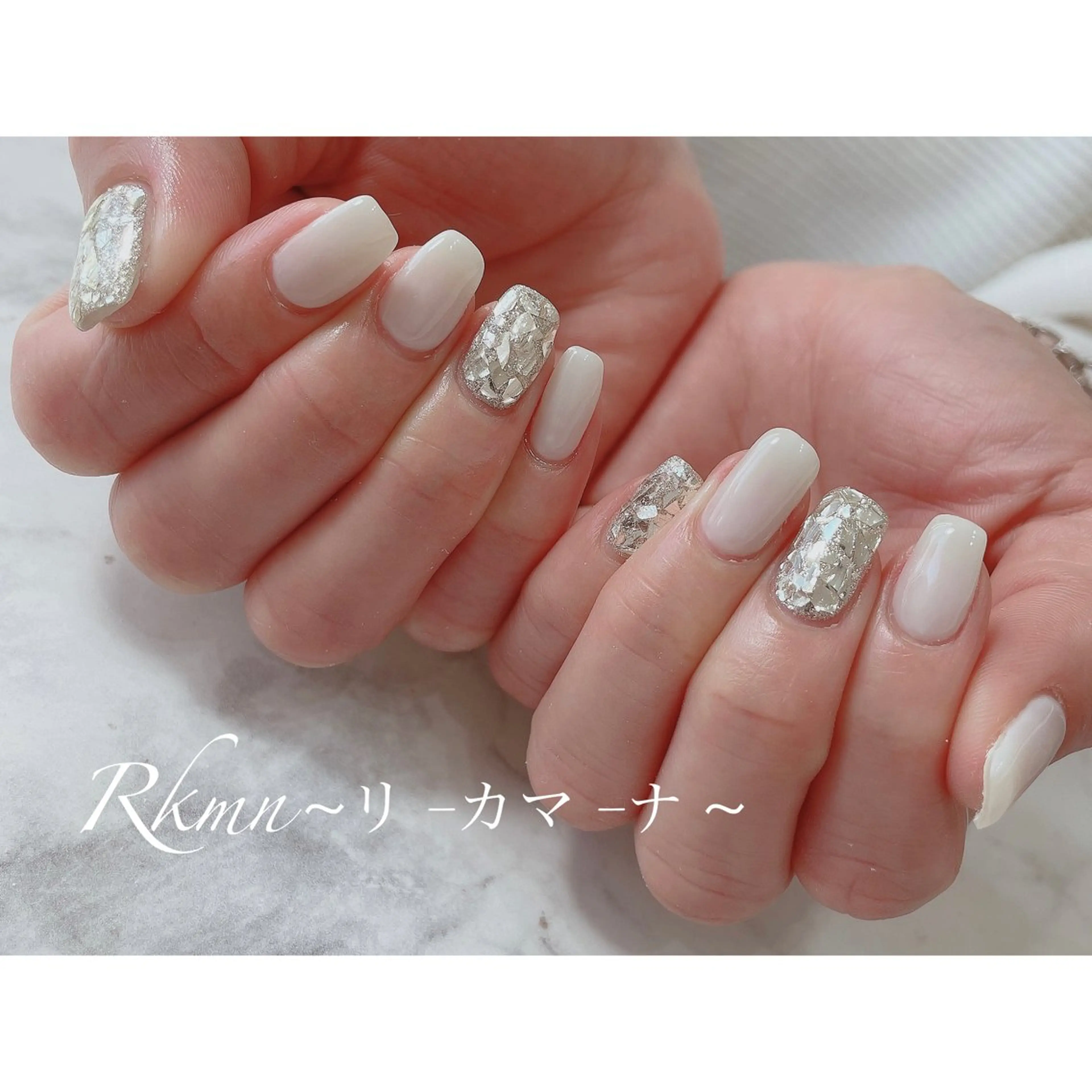 ネイル アートネイル 春ネイル ホワイト ハンドネイル フットネイル ハンドケア Rkmn ~リ-カマ-ナ~のネイルデザイン