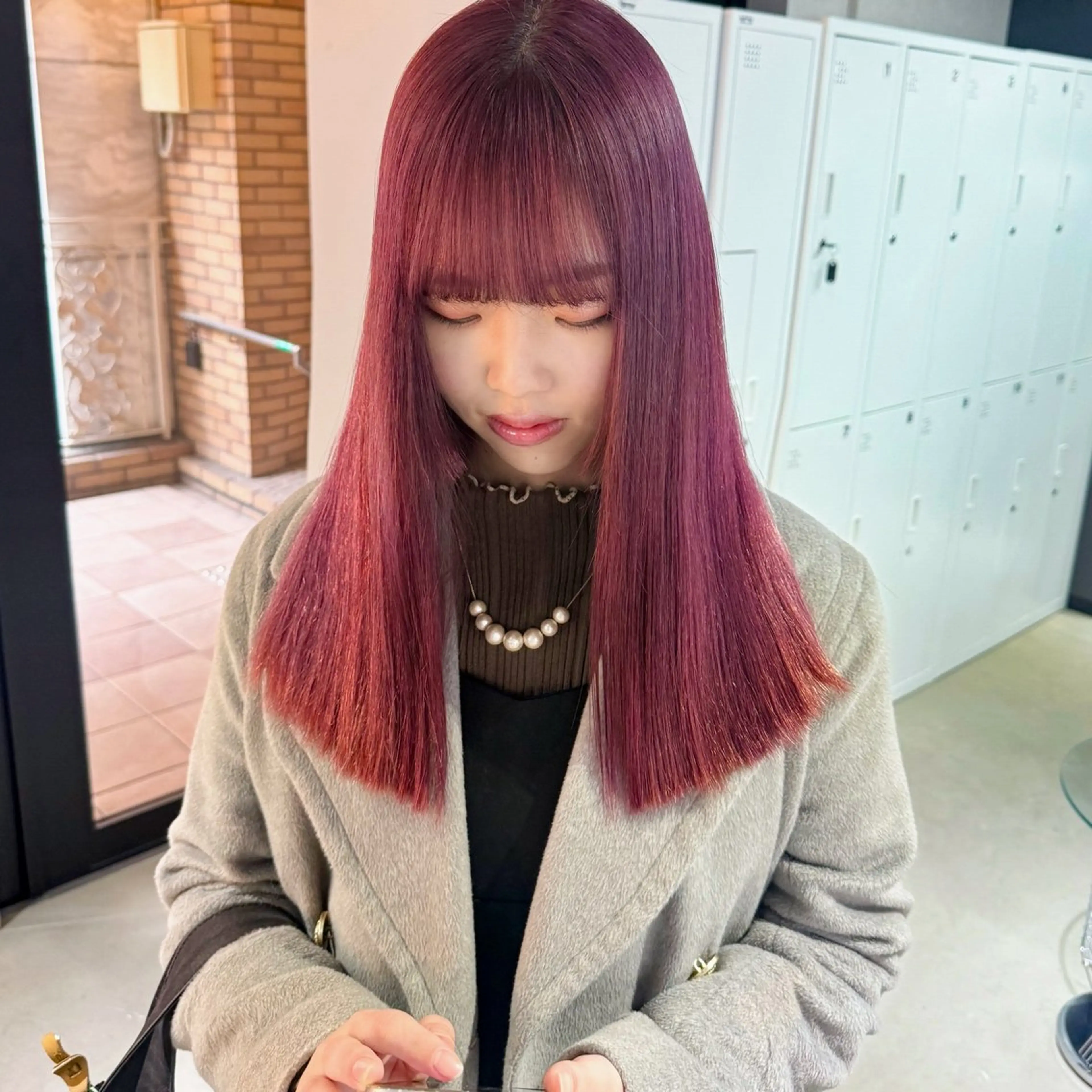 セミロング カラー ブリーチ ケアブリーチ ラベンダーカラー ピンクカラー ピンクラベンダー ヘアカラー トリートメント 🎀ミルクティー/暖 色×レイヤー/マリアのヘアスタイル