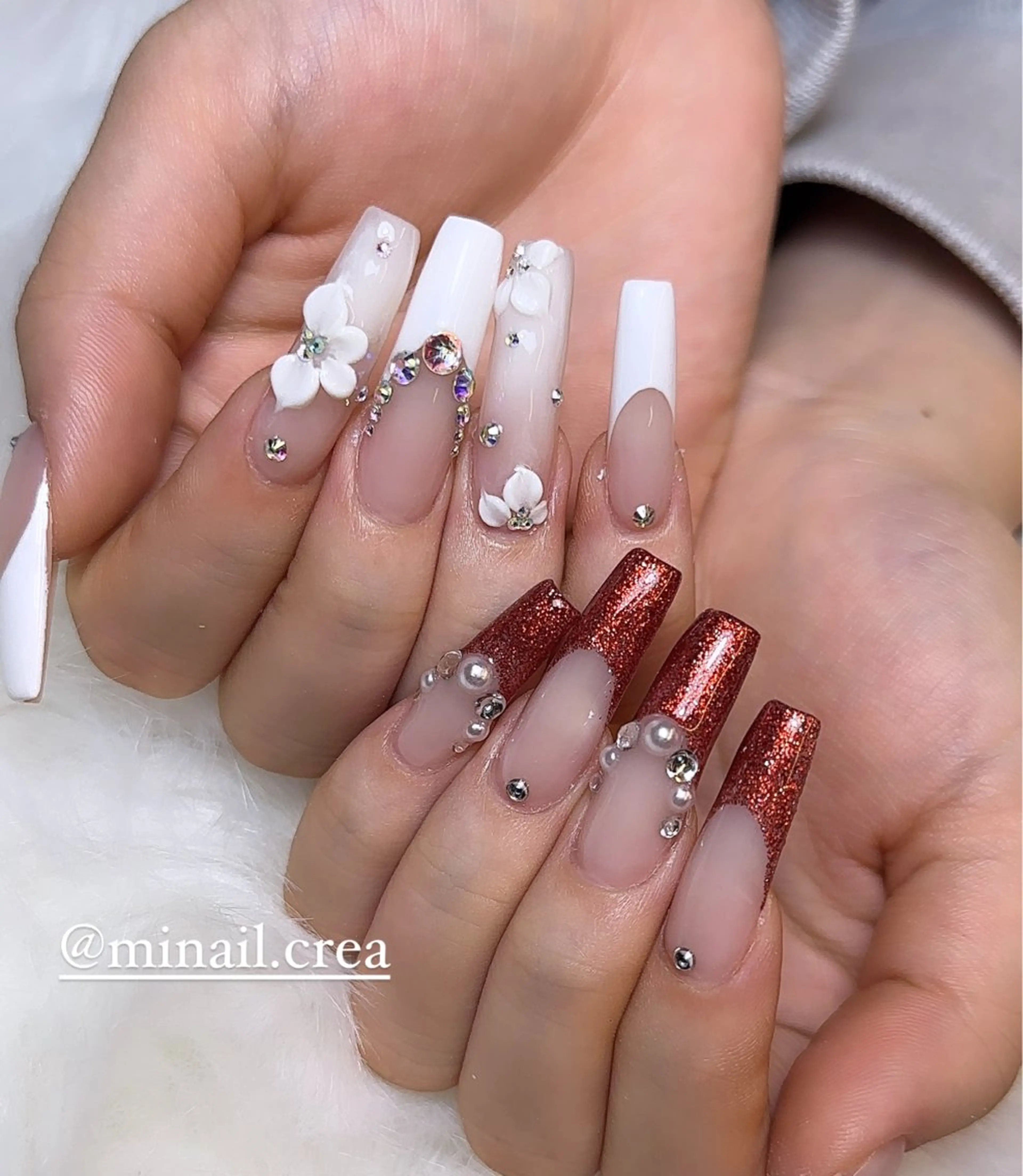 ネイル フレンチネイル ジェルネイル キラキラネイル ロングネイル スカルプネイル ハンドネイル CRéA　-private nailsalon-所属・CReA nailのネイルデザイン