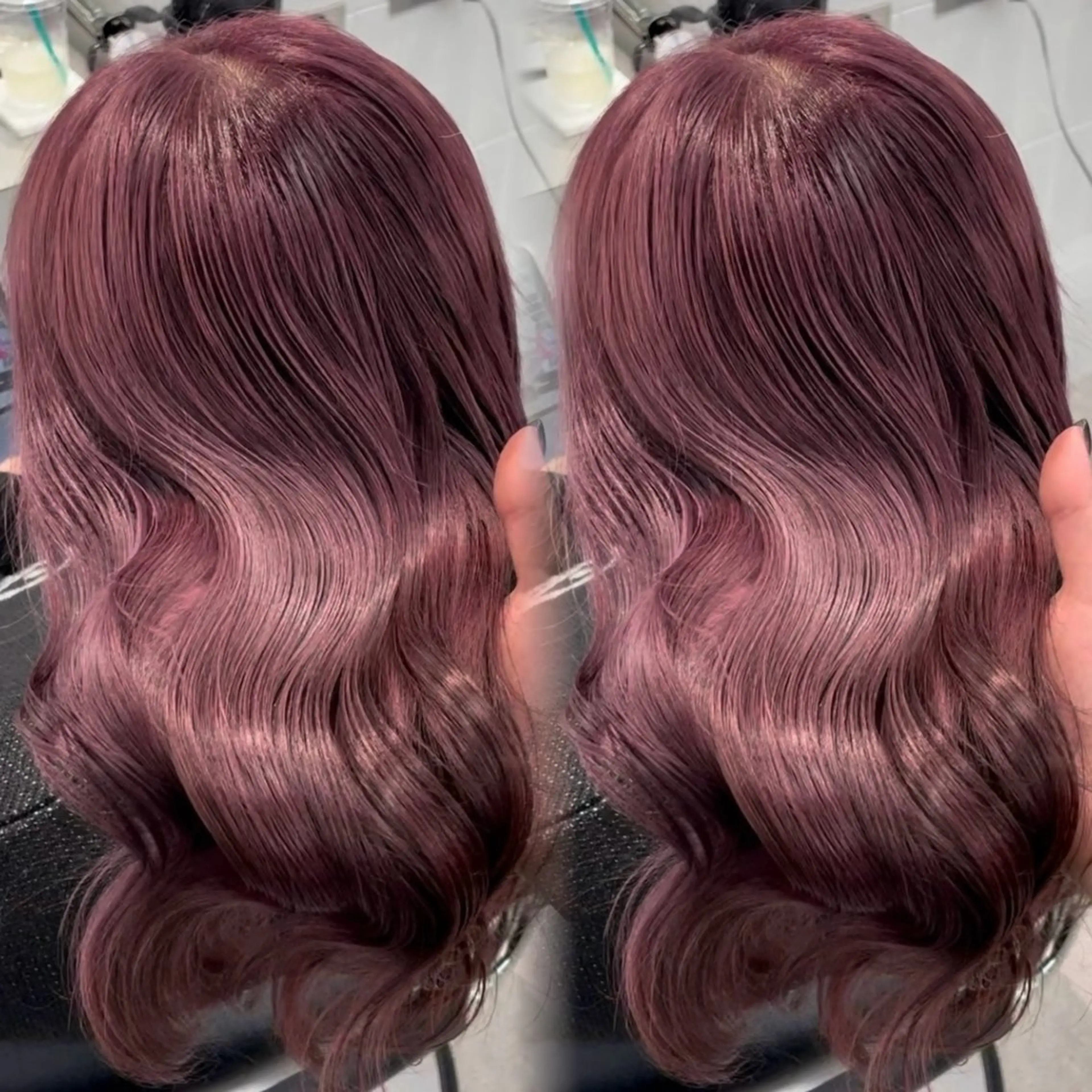 ロング カラー カシス ピンクカラー ヘアカラー トリートメント 表参道/ハイライト バレイヤージュのヘアスタイル