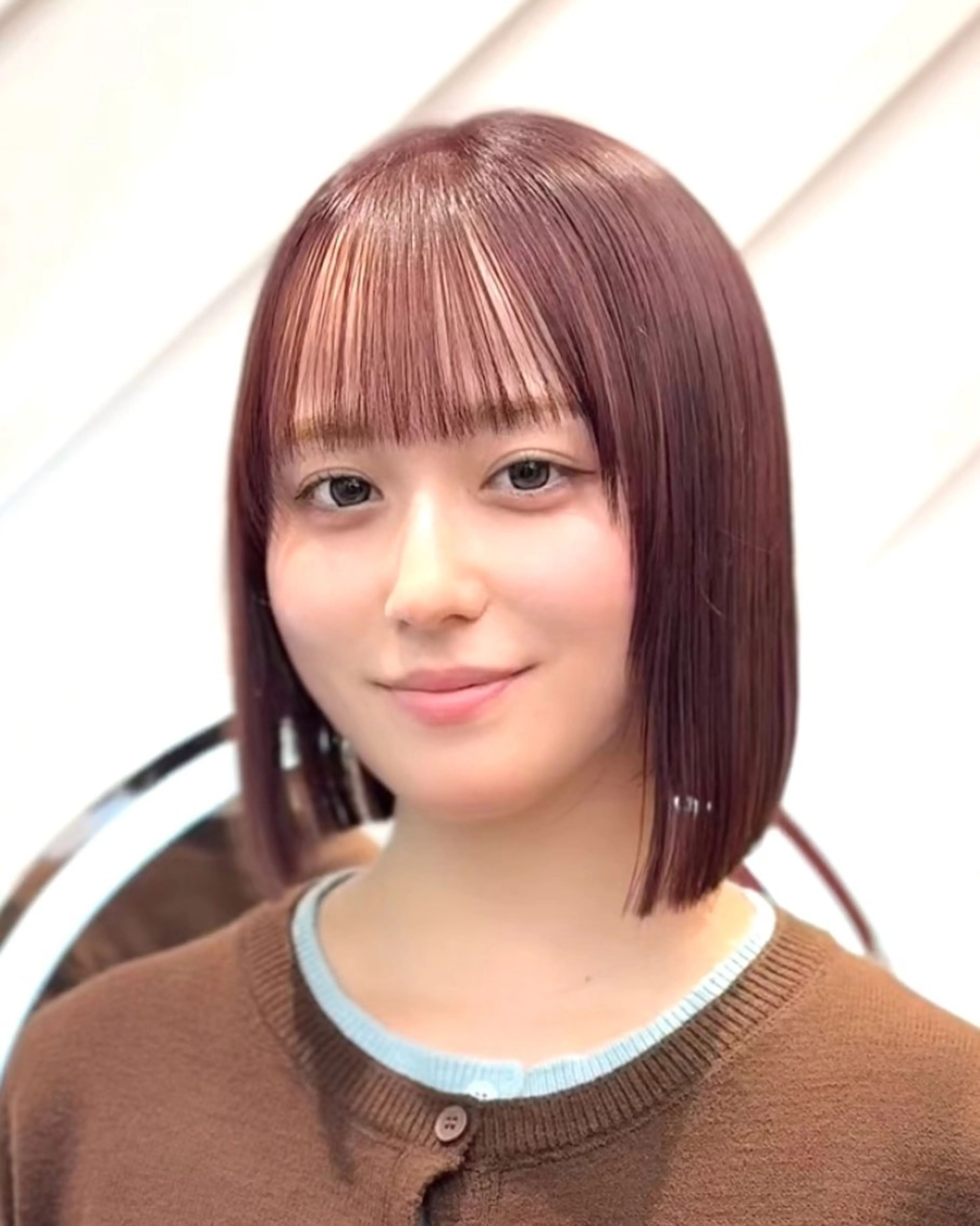 ミディアム カラー カット ヘアカラー 縮毛矯正 トリートメント 山崎/ボブ縮毛矯正 レイヤー髪質改善のヘアスタイル