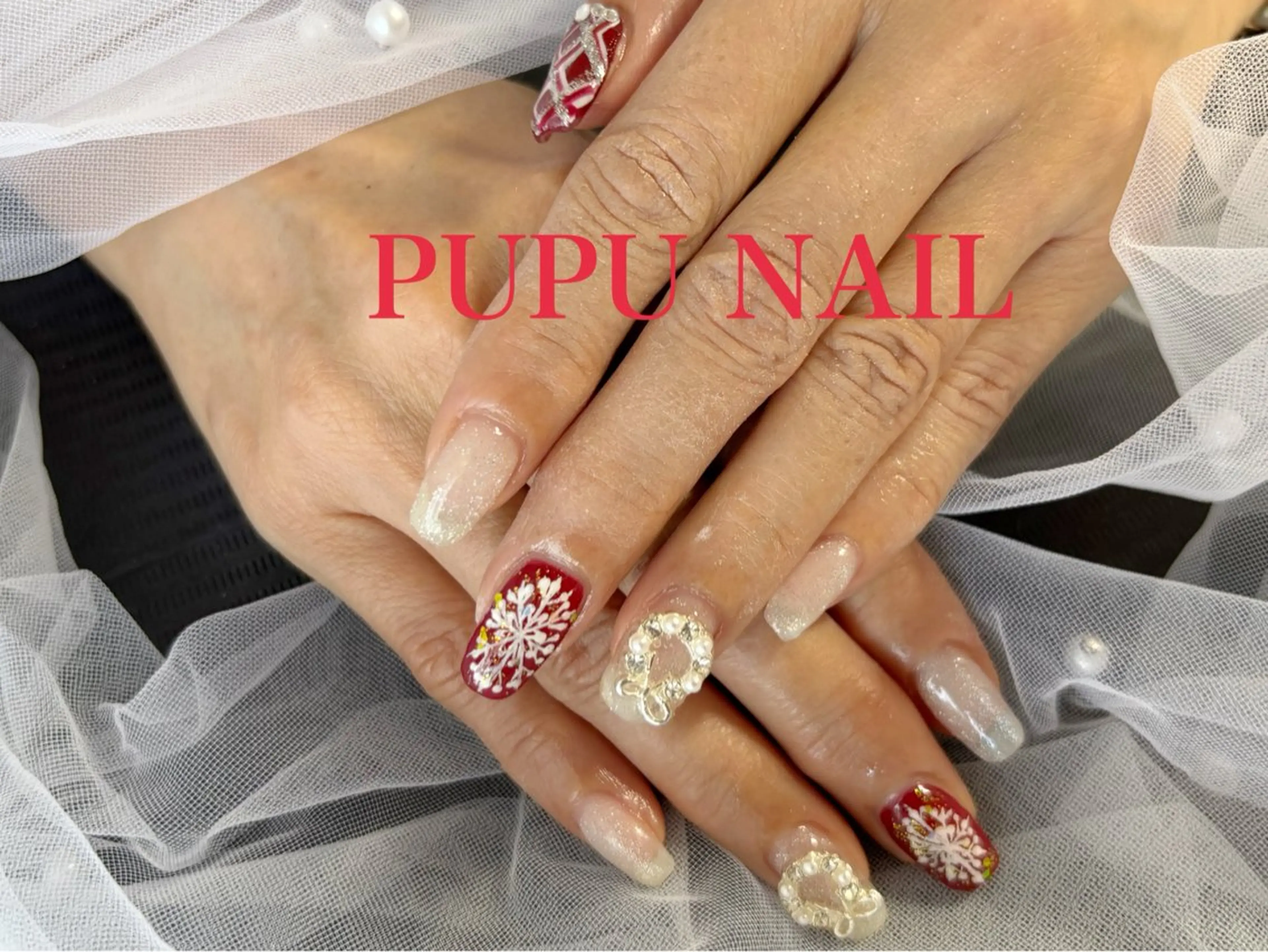 セミロング クリスマス ハンドネイル Re:Nail Formula所属・kido chieのネイルデザイン