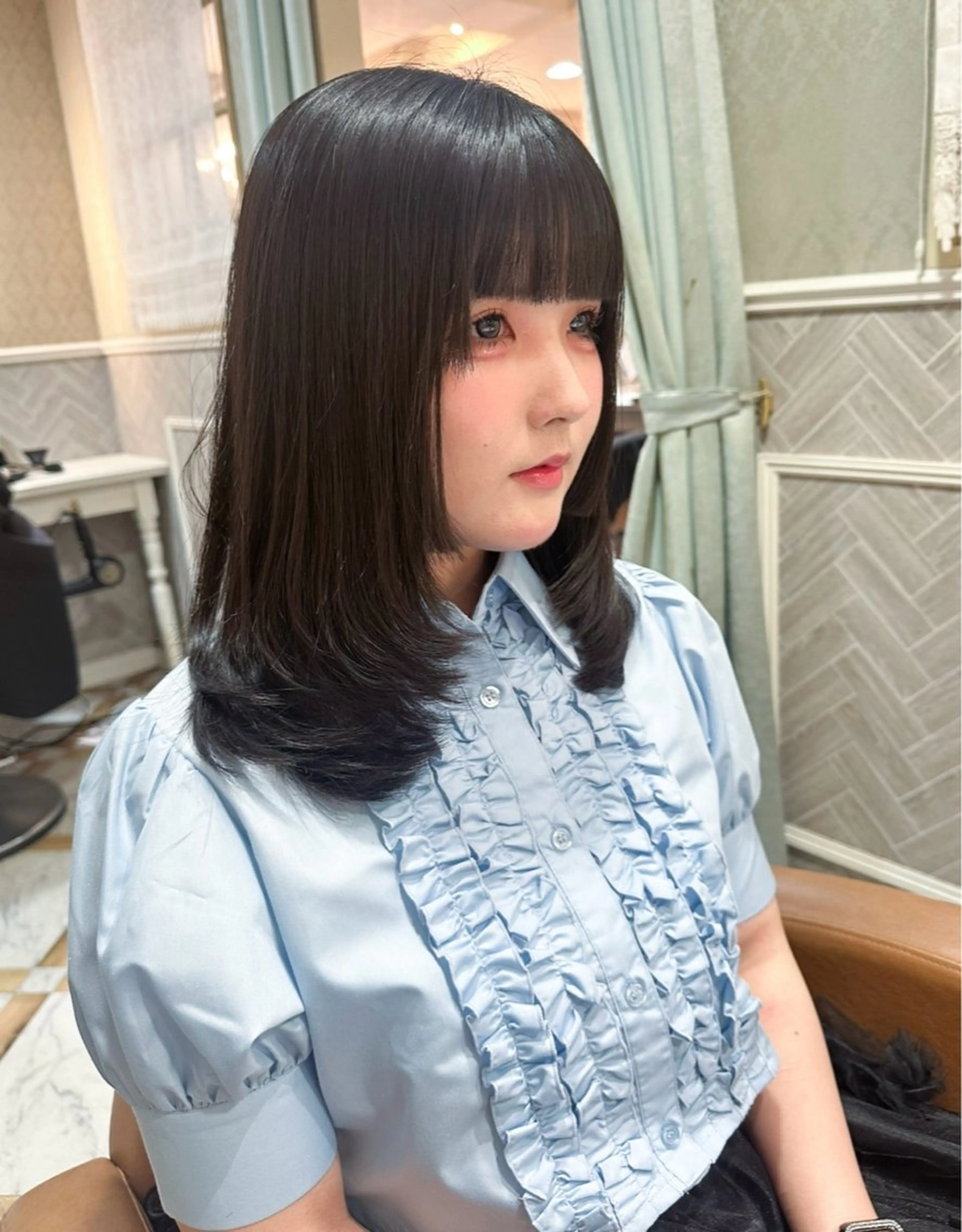 セミロング カット 縮毛矯正 トリートメント レイヤー/顔周り /ボブ/銀座/サラのヘアスタイル