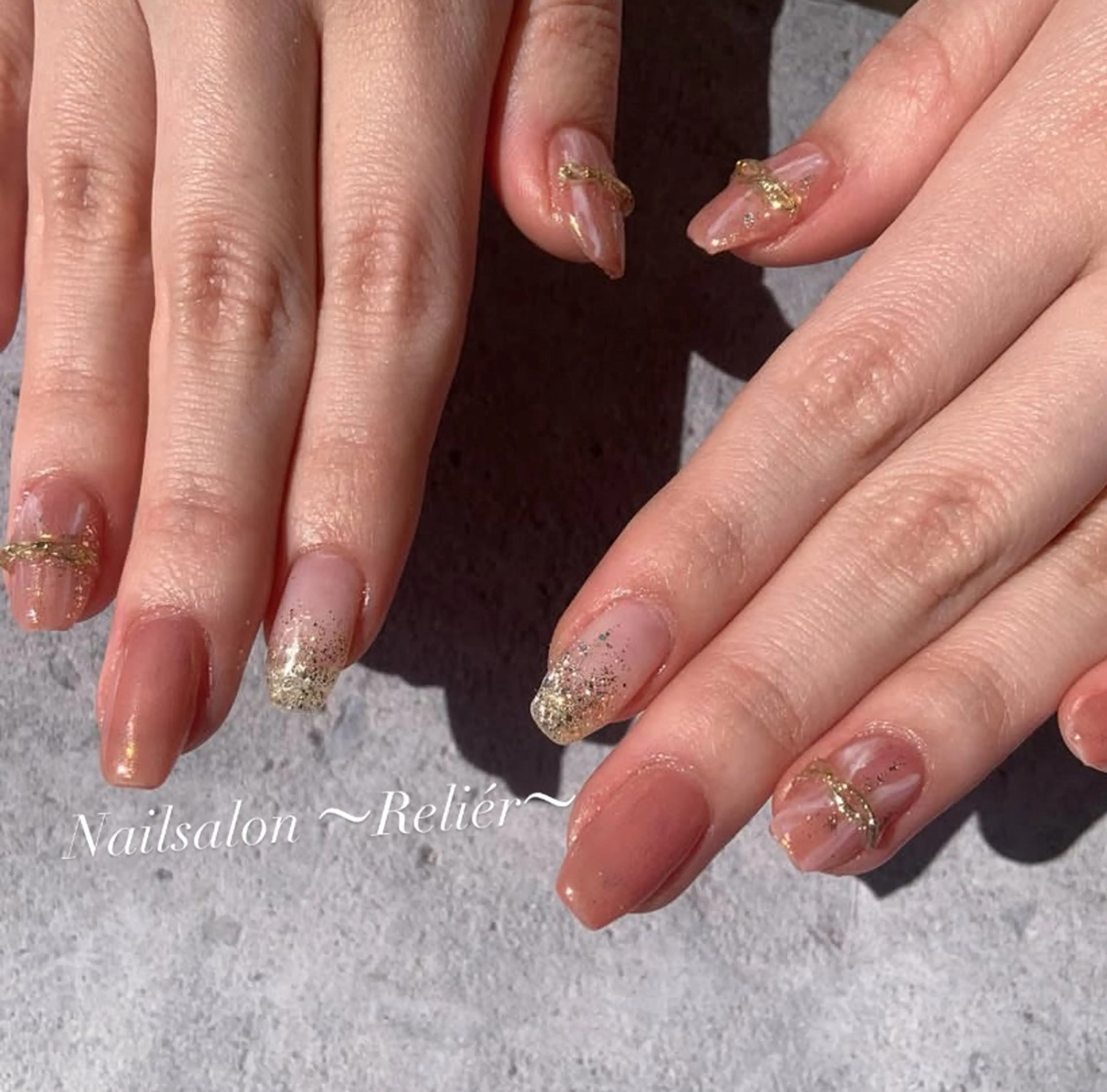 ネイル アートネイル ニュアンスネイル オレンジ Nailsalon 〜Reliér〜のネイルデザイン