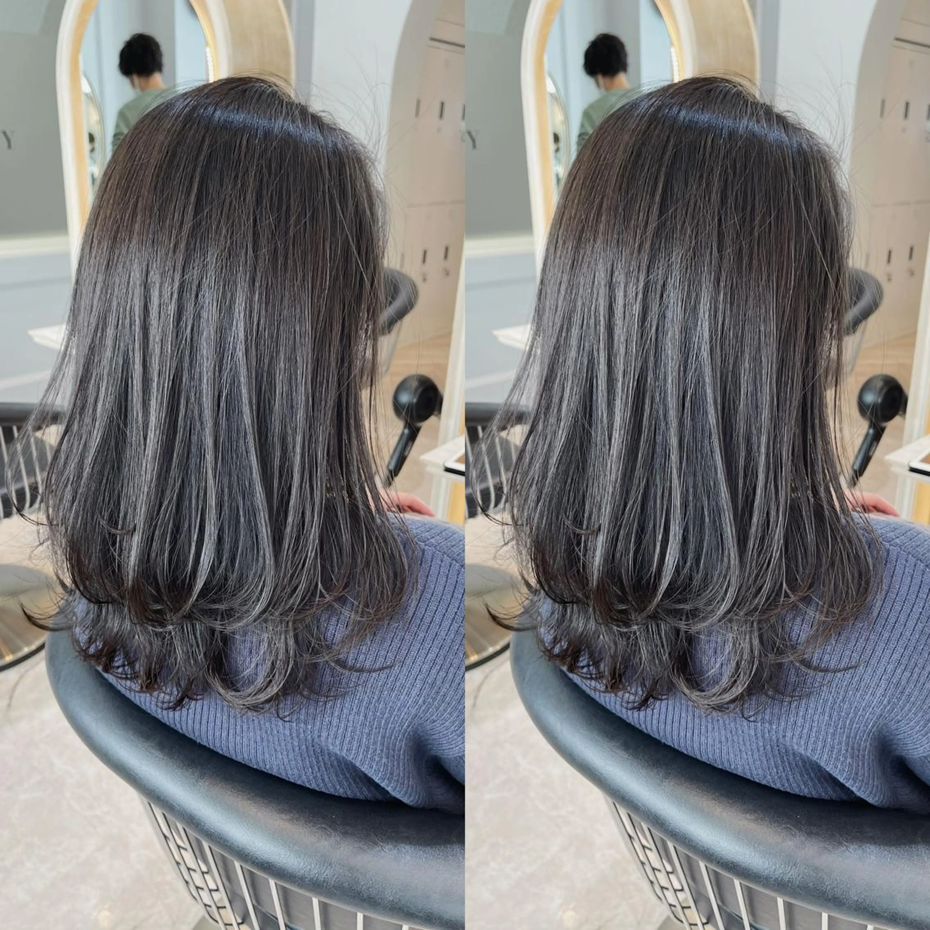 ミディアム カラー ダークグレー ダークグレージュ グレージュ 佐々木 裕一のヘアスタイル
