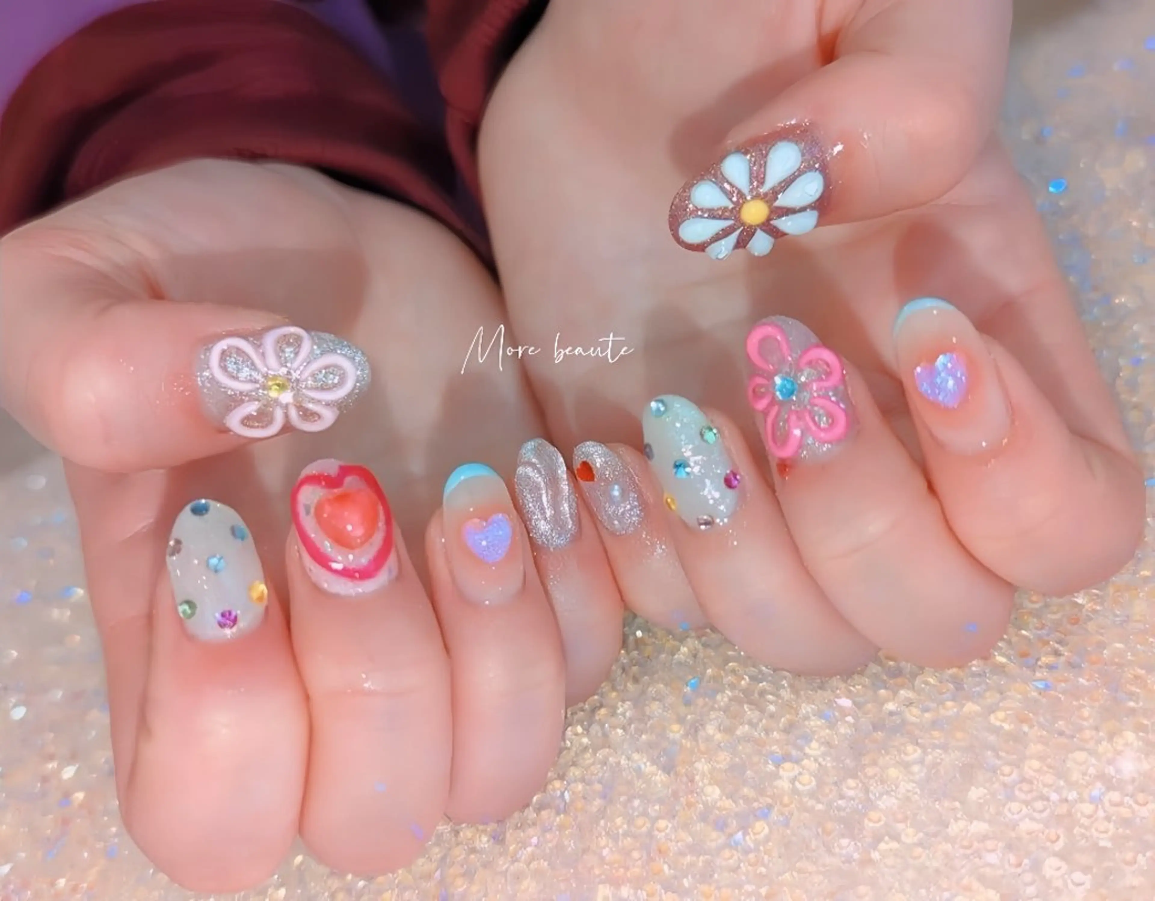 ネイル 長さ出し ジェルネイル ハート 韓国ネイル マグネットネイル ハンドネイル I LOVE ME NAIL.｡.:*♡のネイルデザイン