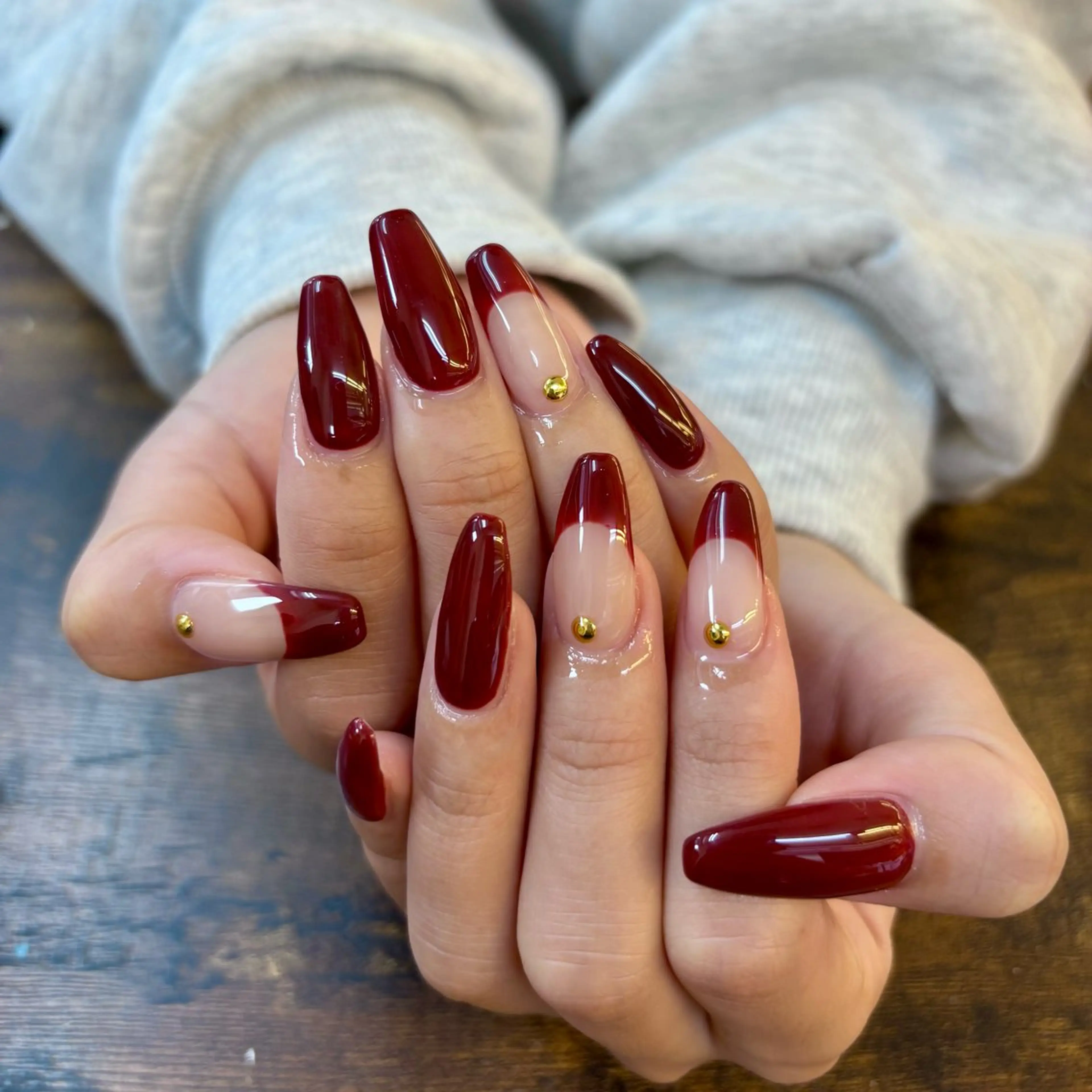 ネイル ボルドー 赤色 ueki junのネイルデザイン