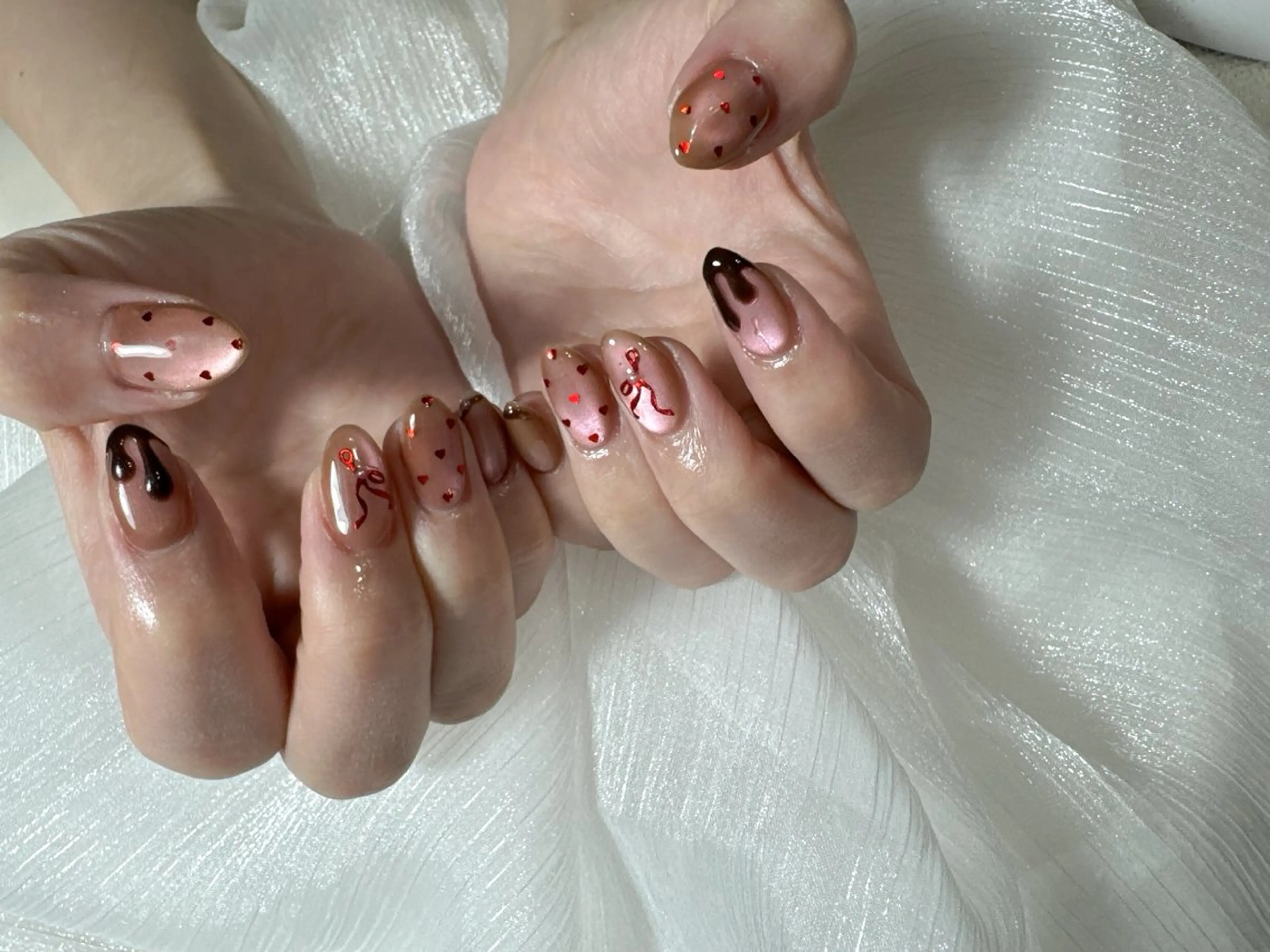 ネイル オーロラネイル フットネイル フレンチネイル ジェルネイル ハート kikinail 溝の口のネイルデザイン