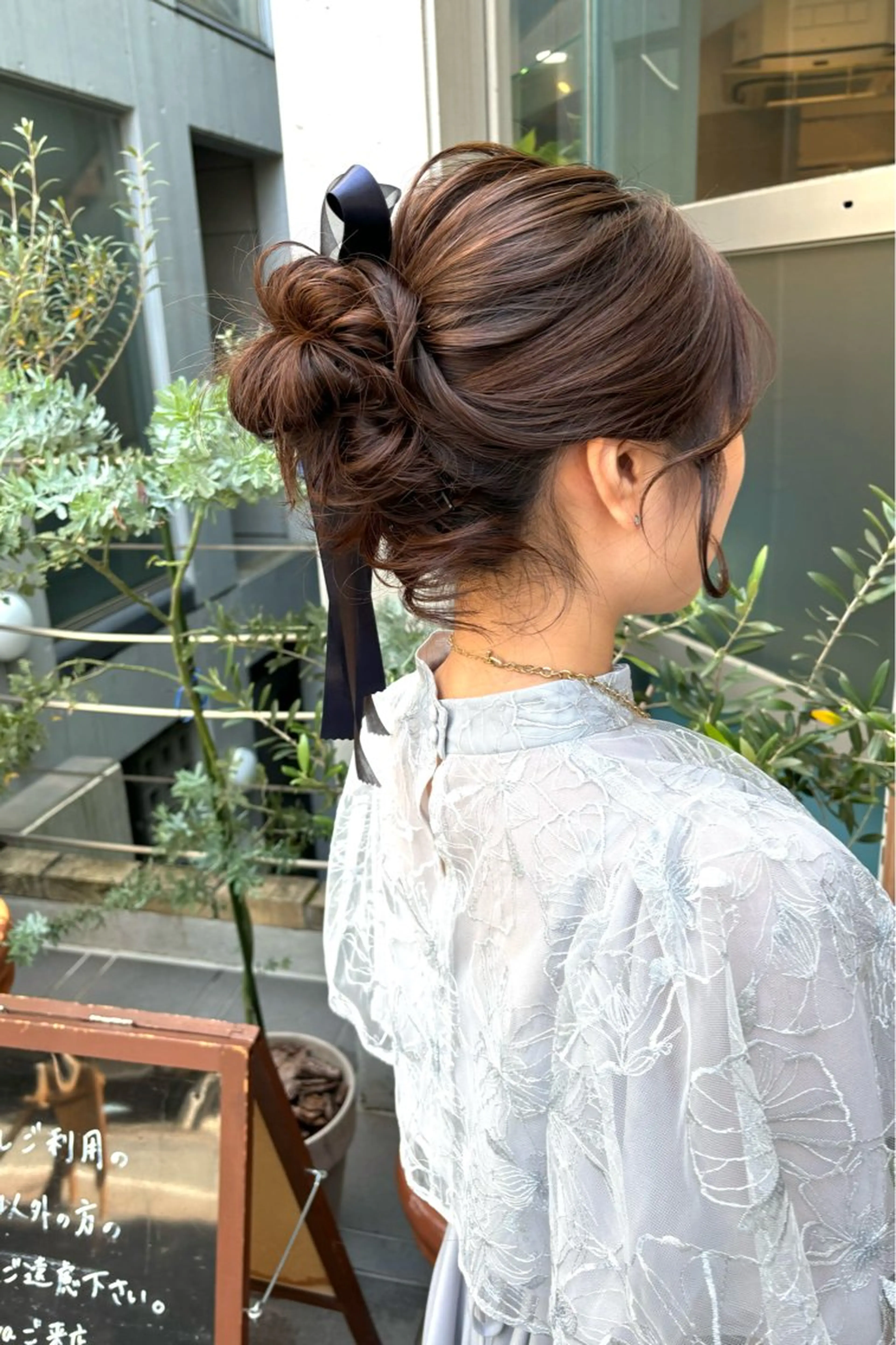 ヘアアレンジ お団子ヘア ポニーテール ヘアセット レイヤーカット /透明感/千葉怜寿のヘアスタイル