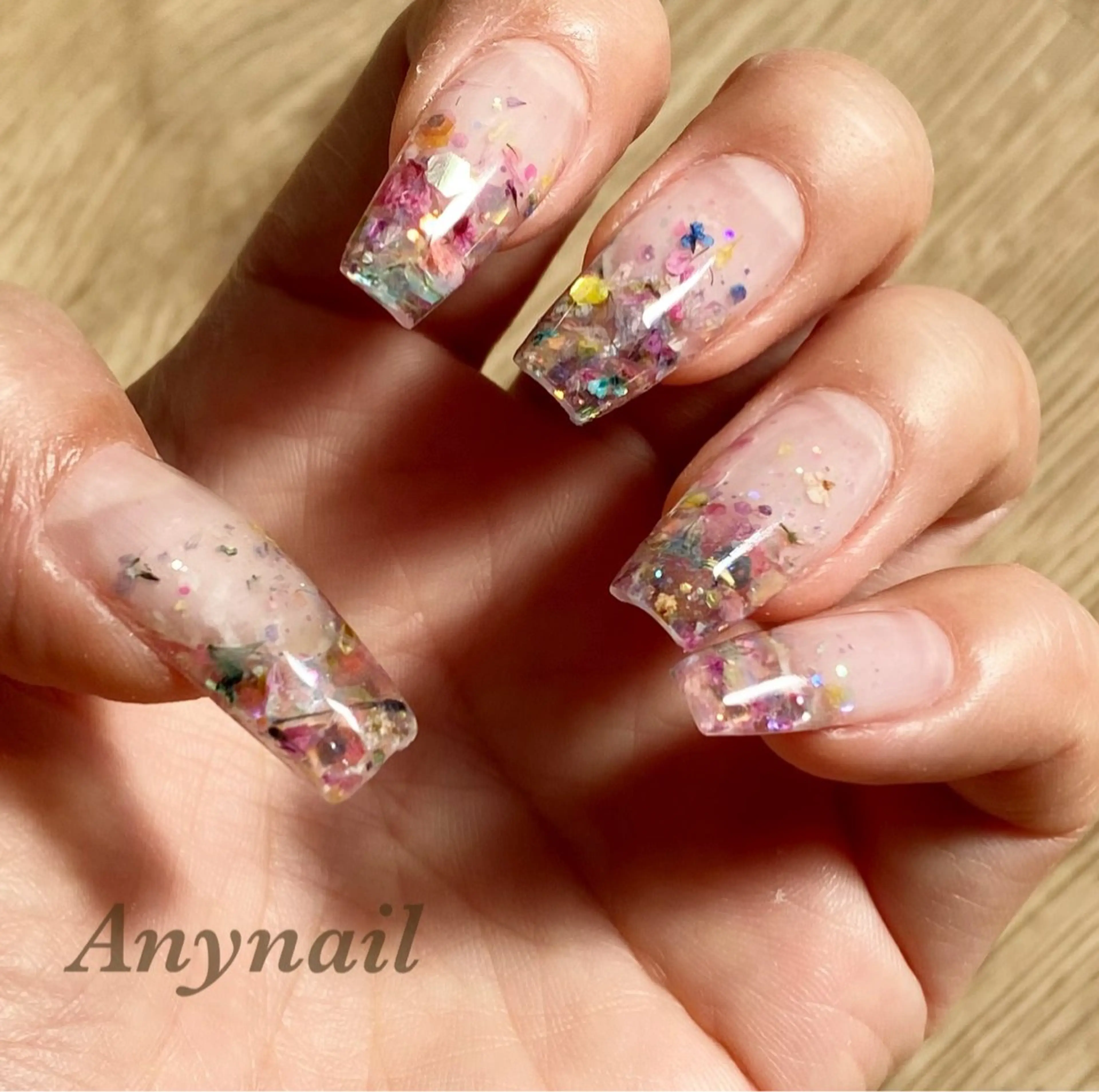 ネイル アートネイル ブルー クリアネイル フラワーネイル スカルプネイル ハンドネイル 岩澤 恵子のネイルデザイン