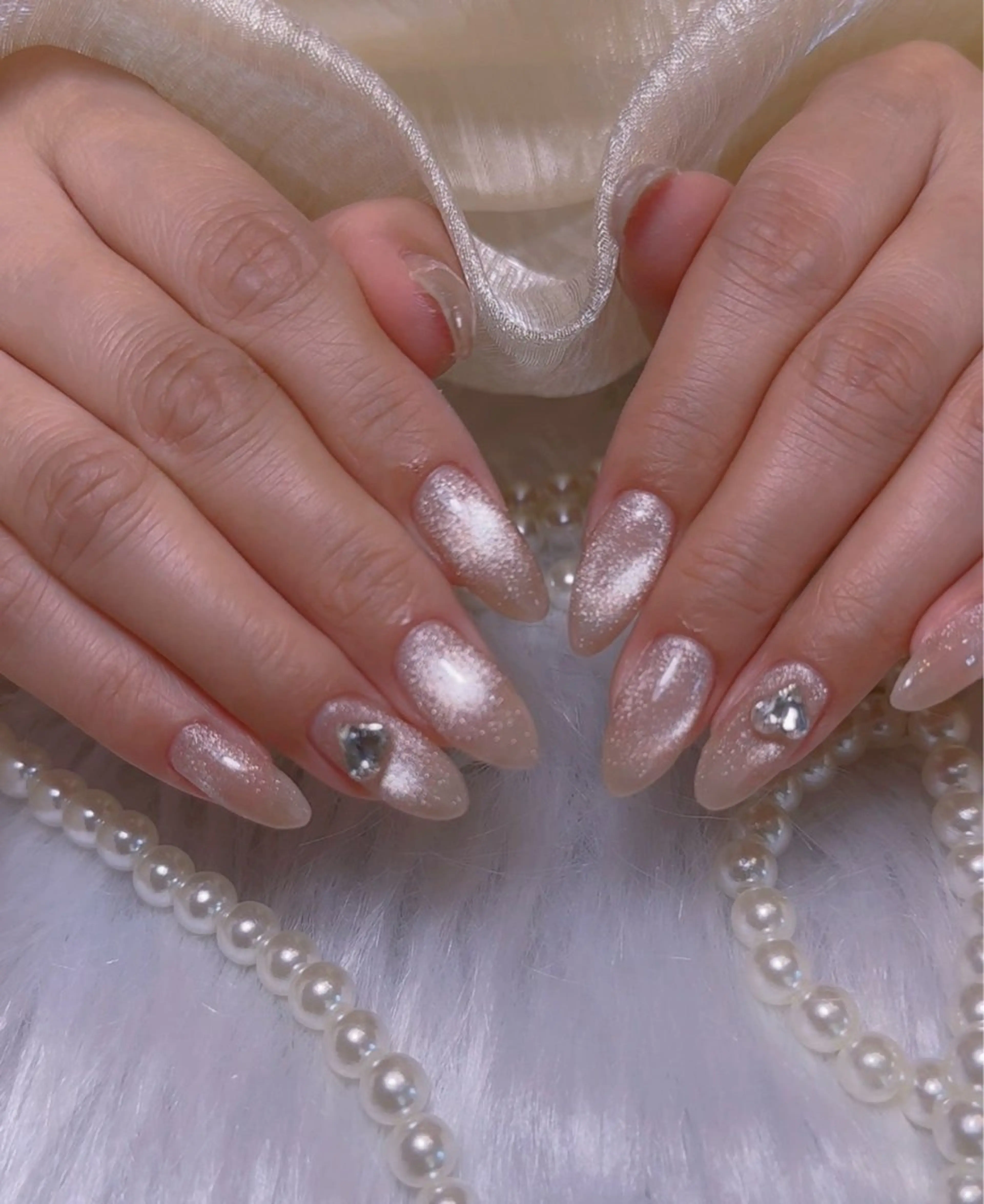 ネイル ジェルネイル ハート マグネットネイル ミラーネイル パラジェル ハンドネイル Reona Nailのネイルデザイン