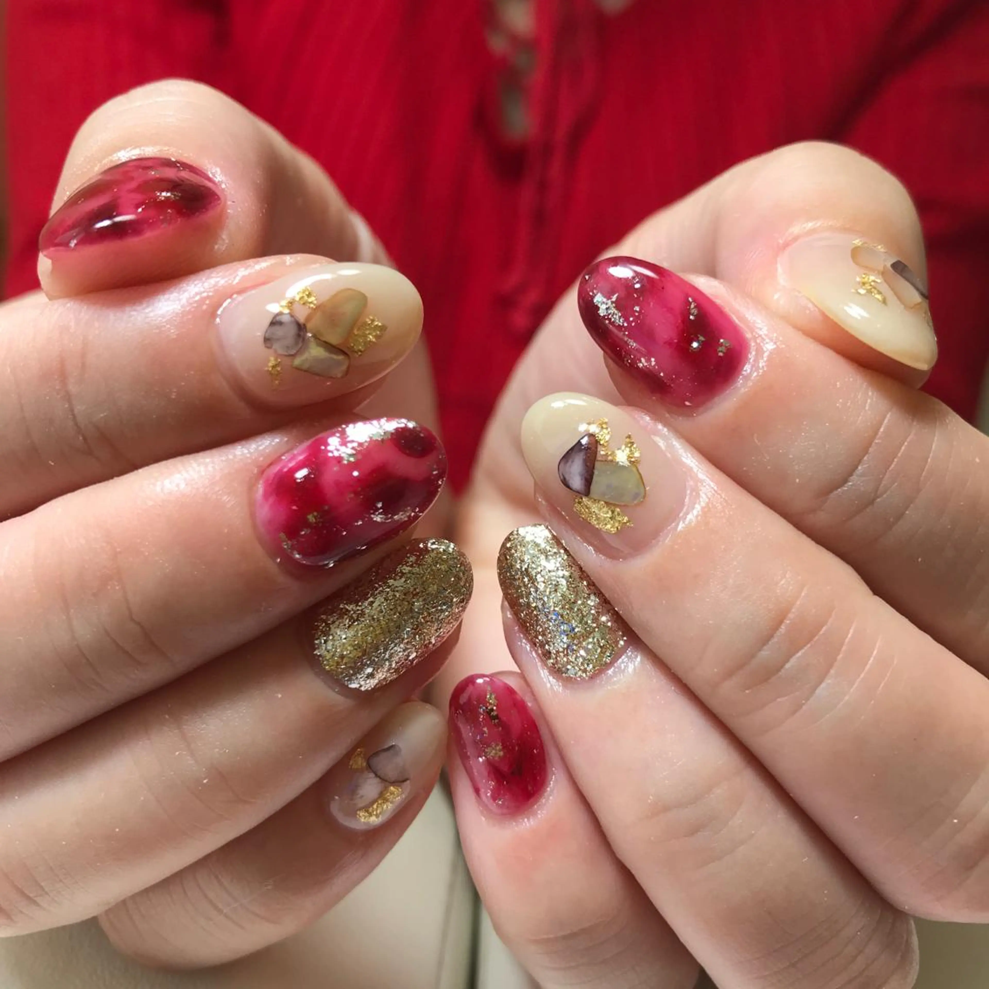 ネイル べっ甲ネイル 赤色 RireOne ~リルワン~のネイルデザイン