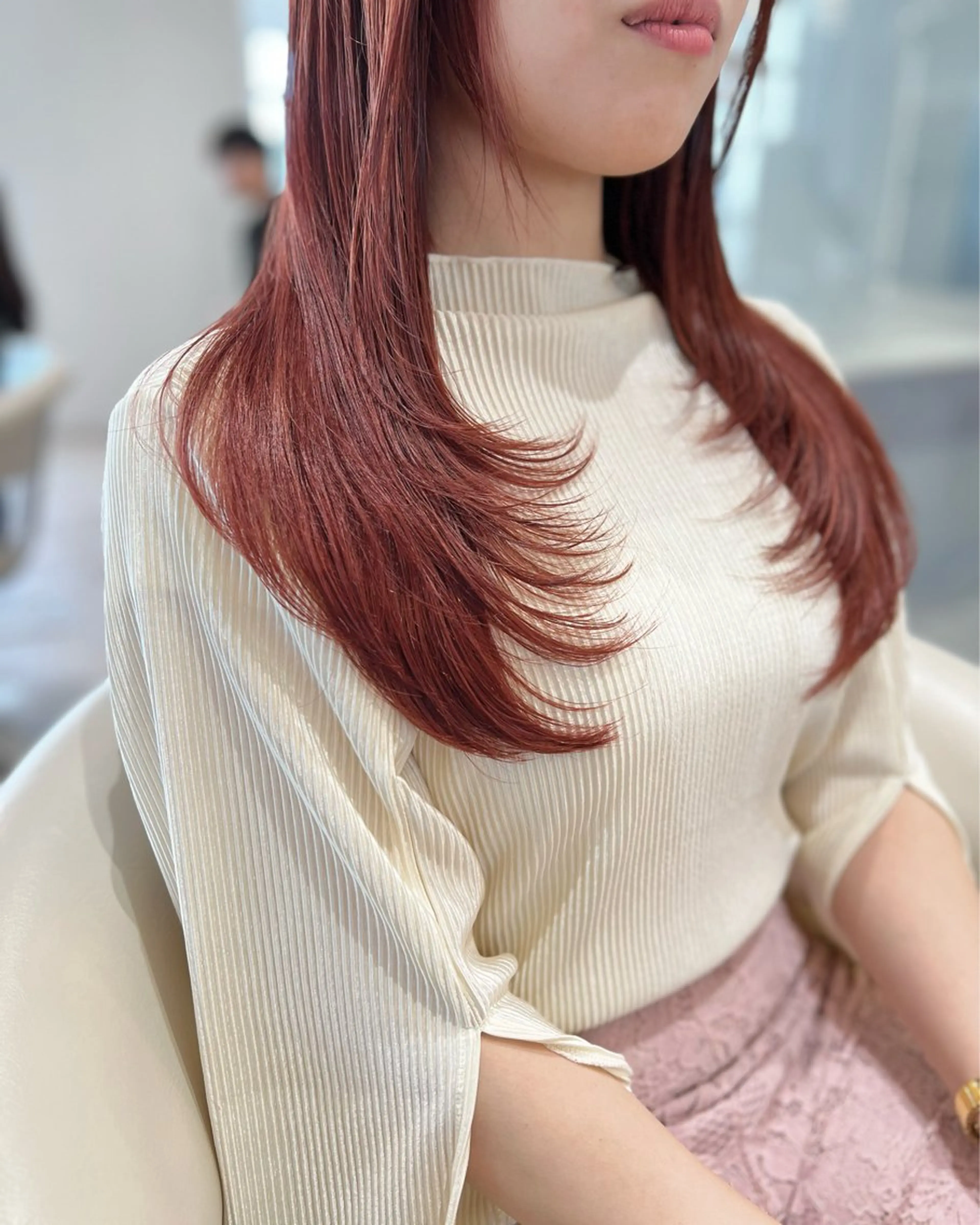 ロング カラー レッドカラー 韓国風ヘア レイヤーカット カット ヘアカラー ヘアセット 韓国レイヤー🇰🇷 韓国研修◎渋谷カイトのヘアスタイル