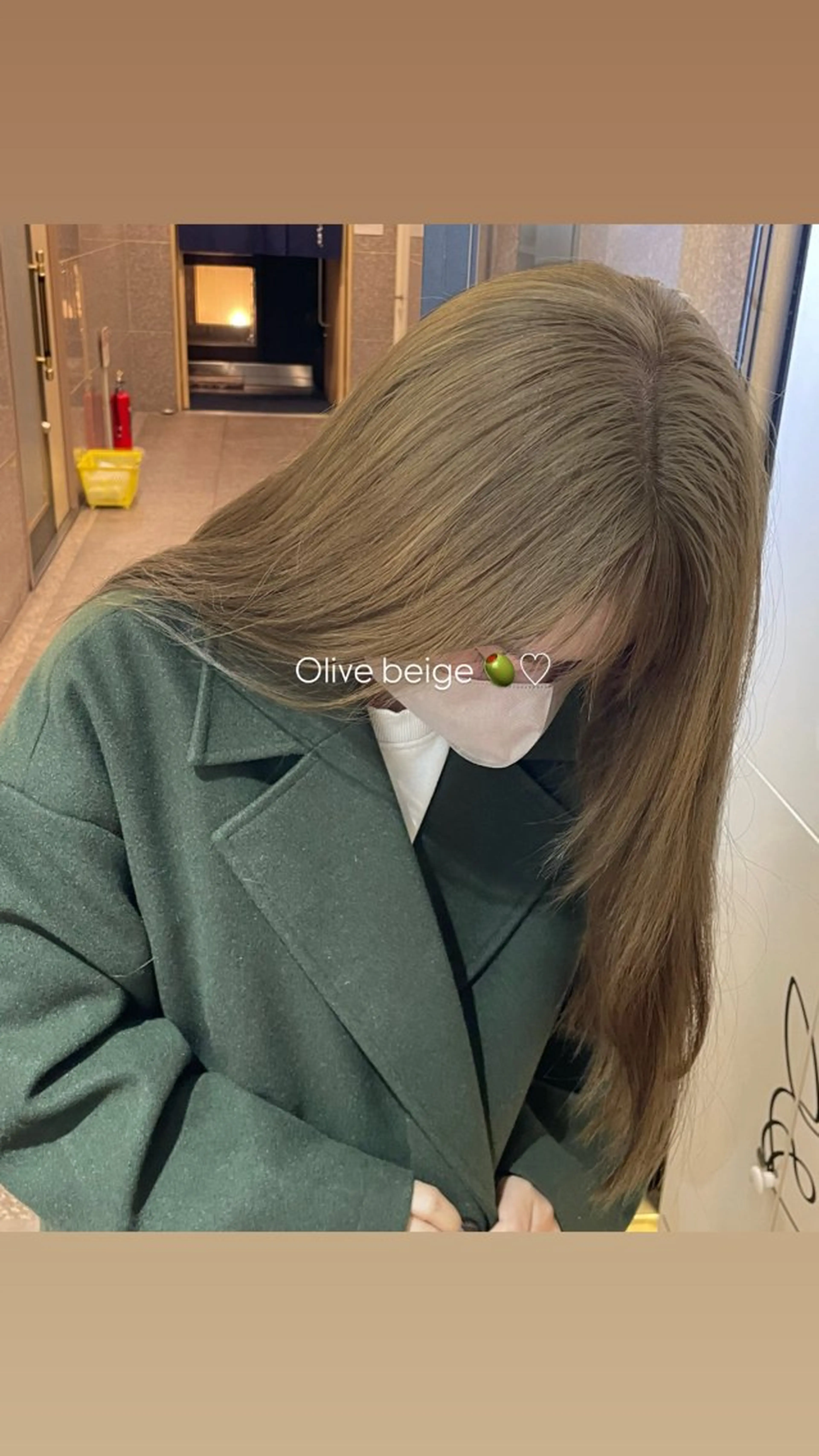 ロング カラー ベージュカラー オリーブベージュ オレンジ おくにし はなのヘアスタイル