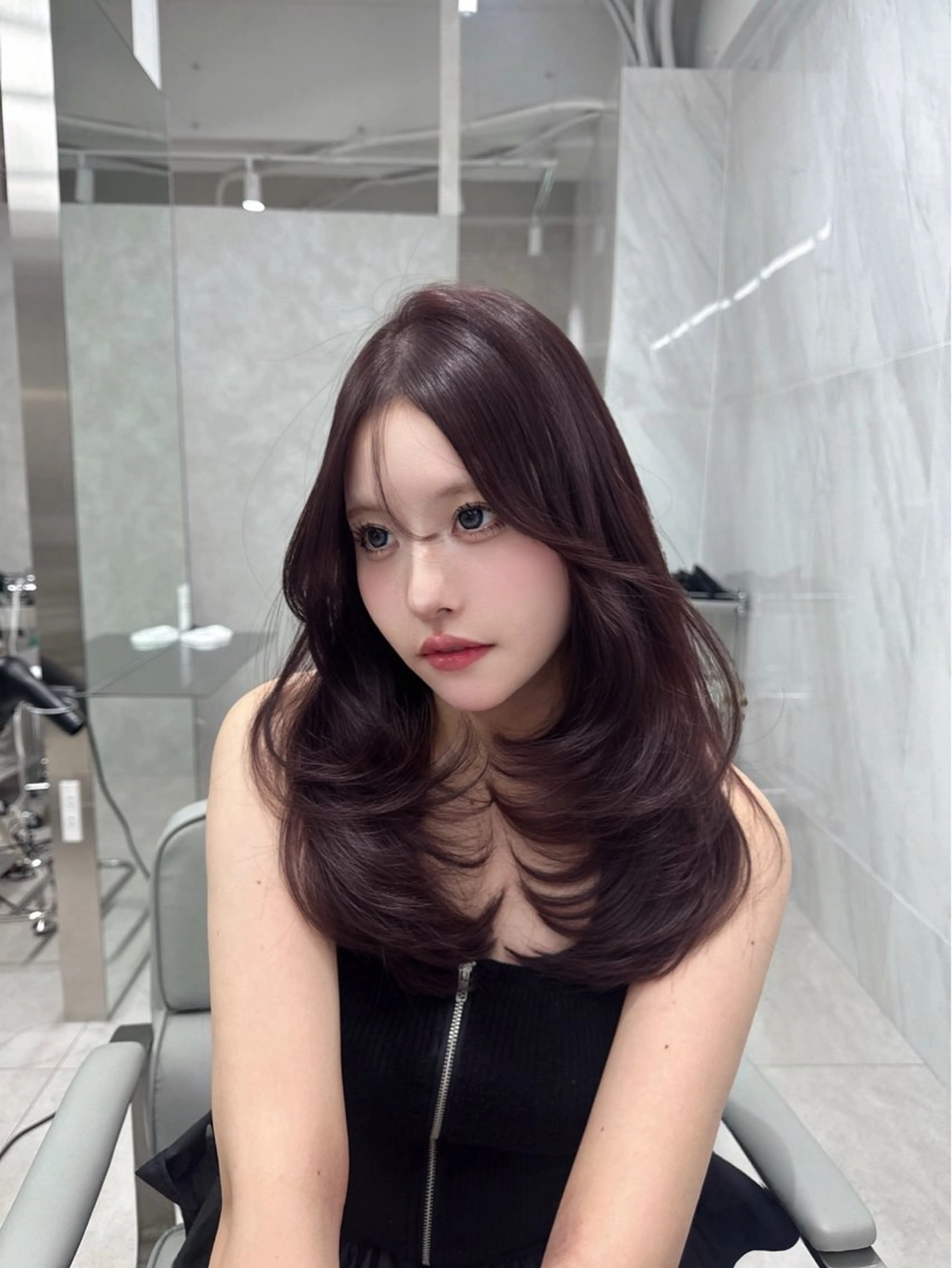 セミロング カラー ヘアアレンジ ブリーチ ラベンダーカラー ピンクカラー ピンクラベンダー 💎韓国/ レイヤー カット/ 暖色🫧のヘアスタイル