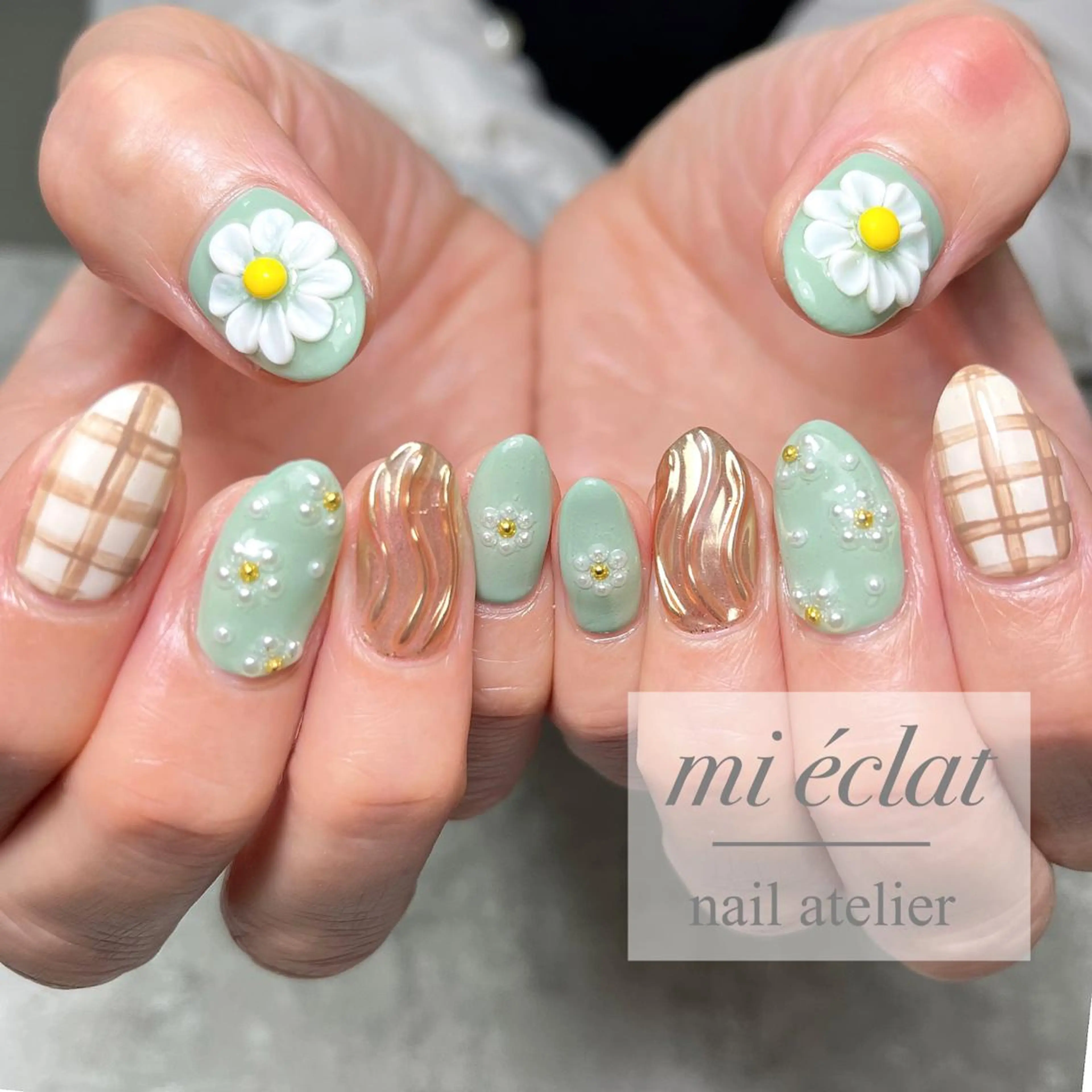 ネイル アートネイル ブラウン チークネイル フラワーネイル ジェルネイル mi éclat ミ　エクラのネイルデザイン
