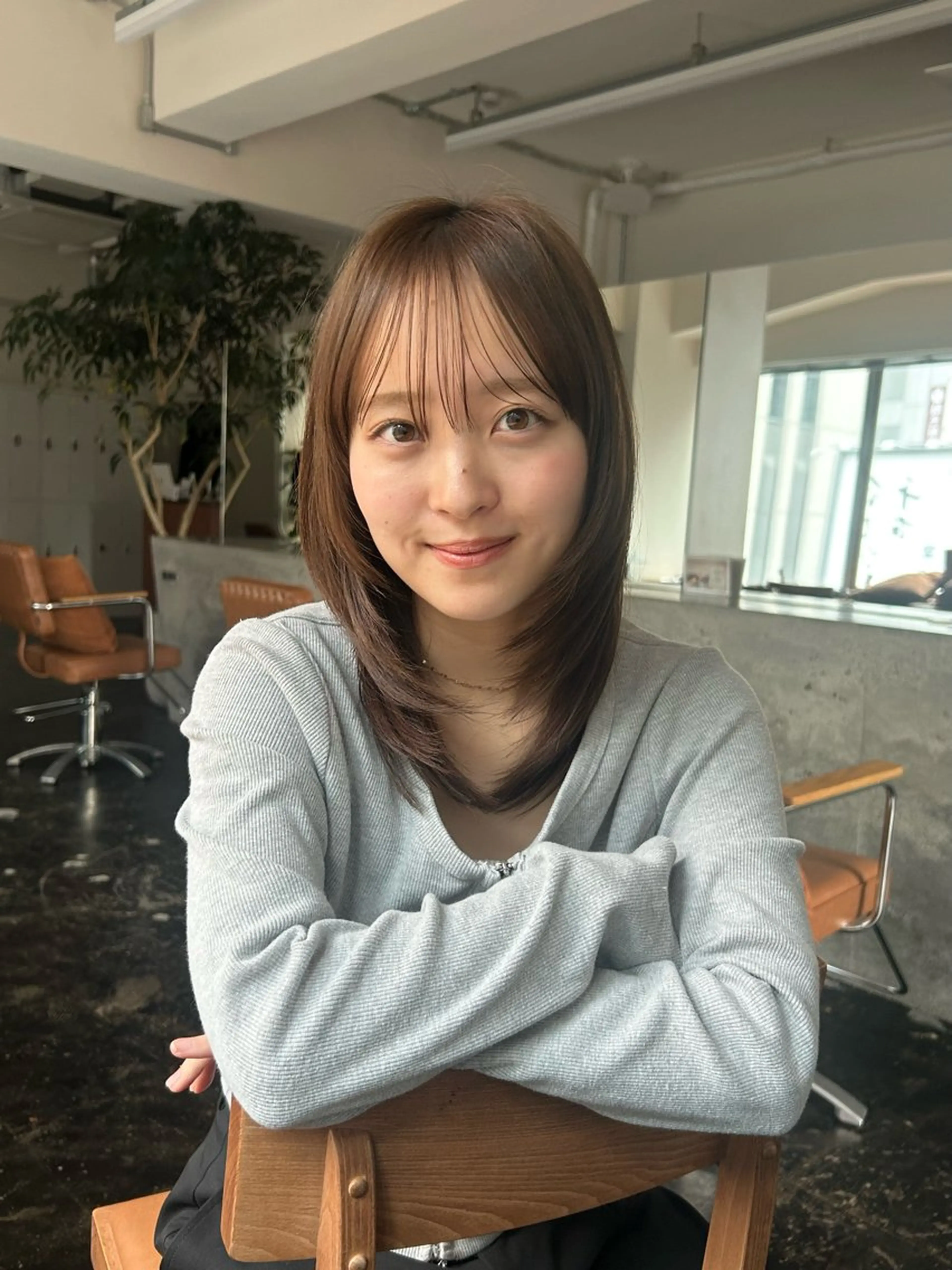 ミディアム カット ヘアカラー トリートメント 透明感カラー/顔周り カット/ののか💞のヘアスタイル