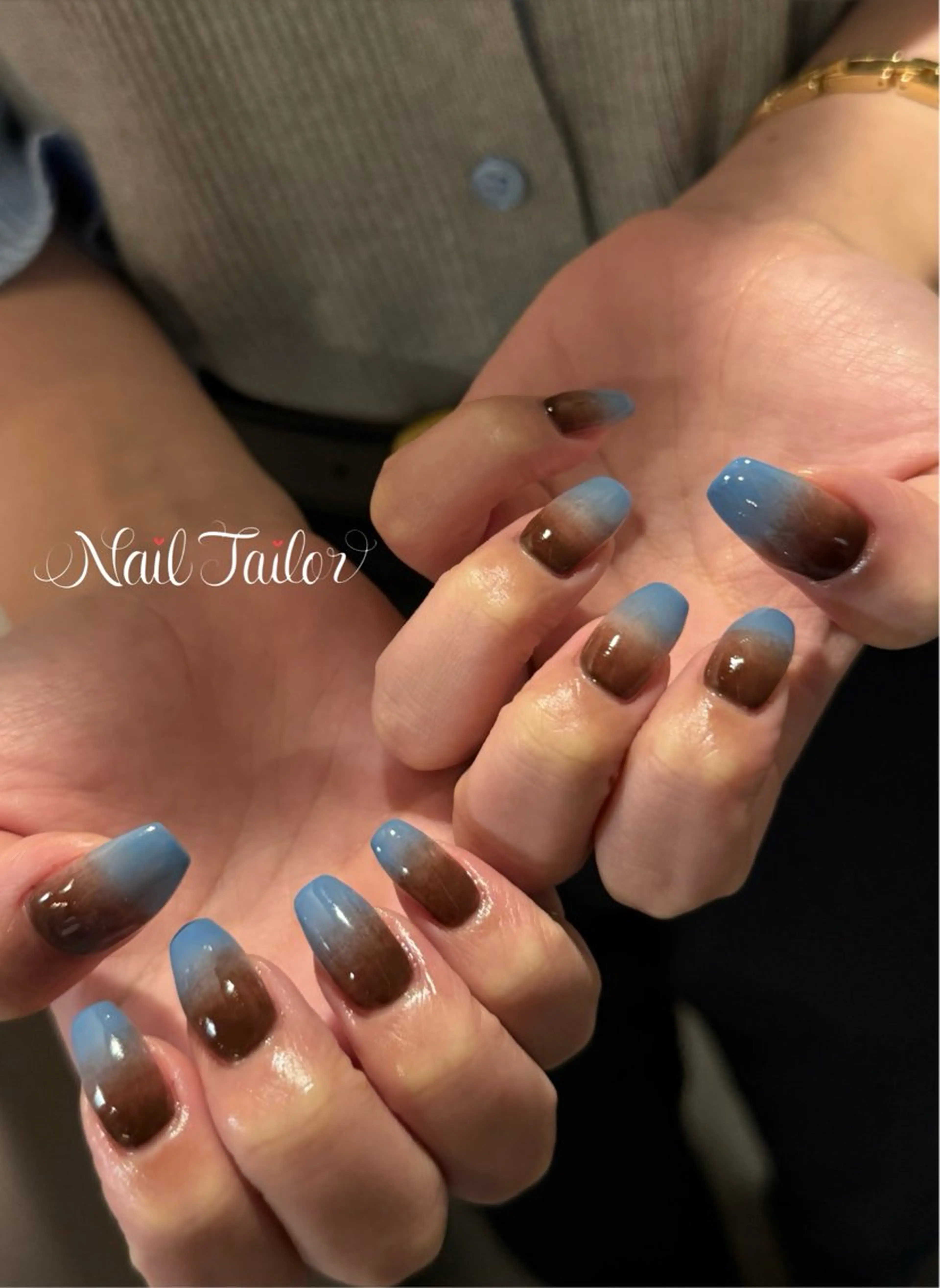 ネイル ブラウン ジェルネイル 水色 持ち込み 赤色 ハンドネイル NailTailor ネイルテイラーのネイルデザイン