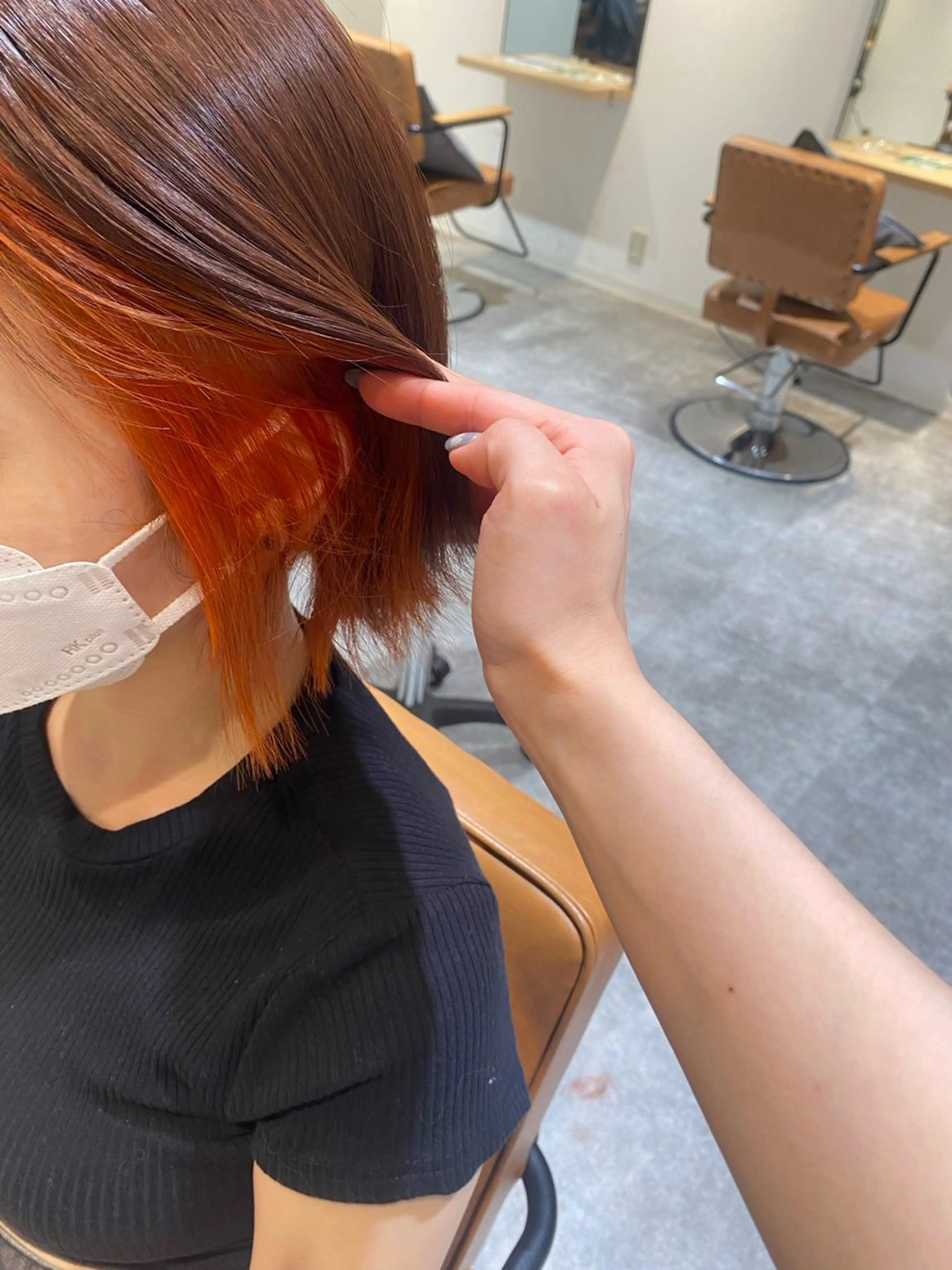 ショート カラー ブラウンカラー インナーカラー オレンジ オレンジブラウン カット ヘアカラー オスズ 🎀´-のヘアスタイル