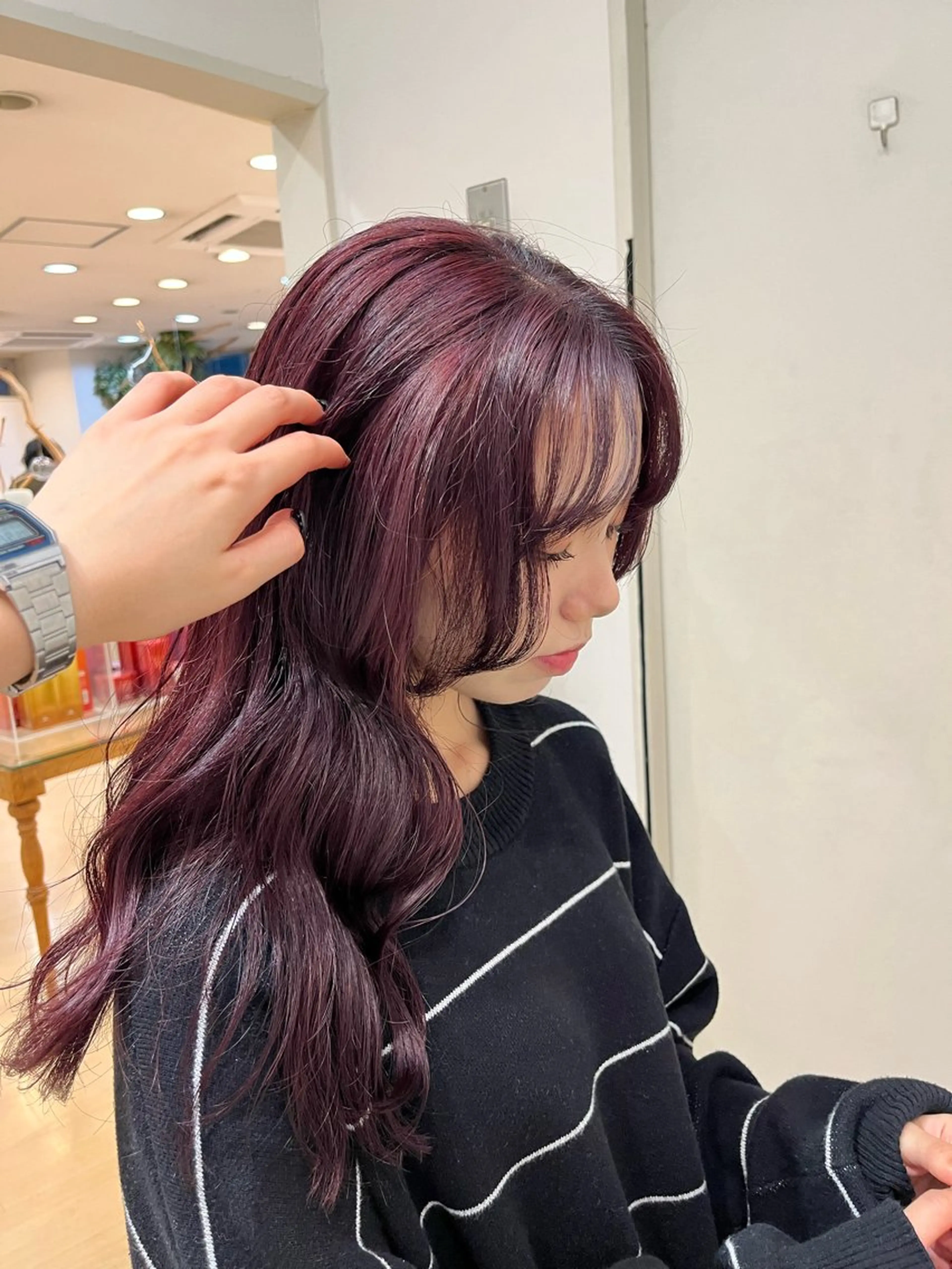 セミロング カラー ブリーチ ボルドーカラー ブリーチなしカラー パープルカラー レッドカラー 💠つたふうか/ 韓国/メンズヘア💠のヘアスタイル