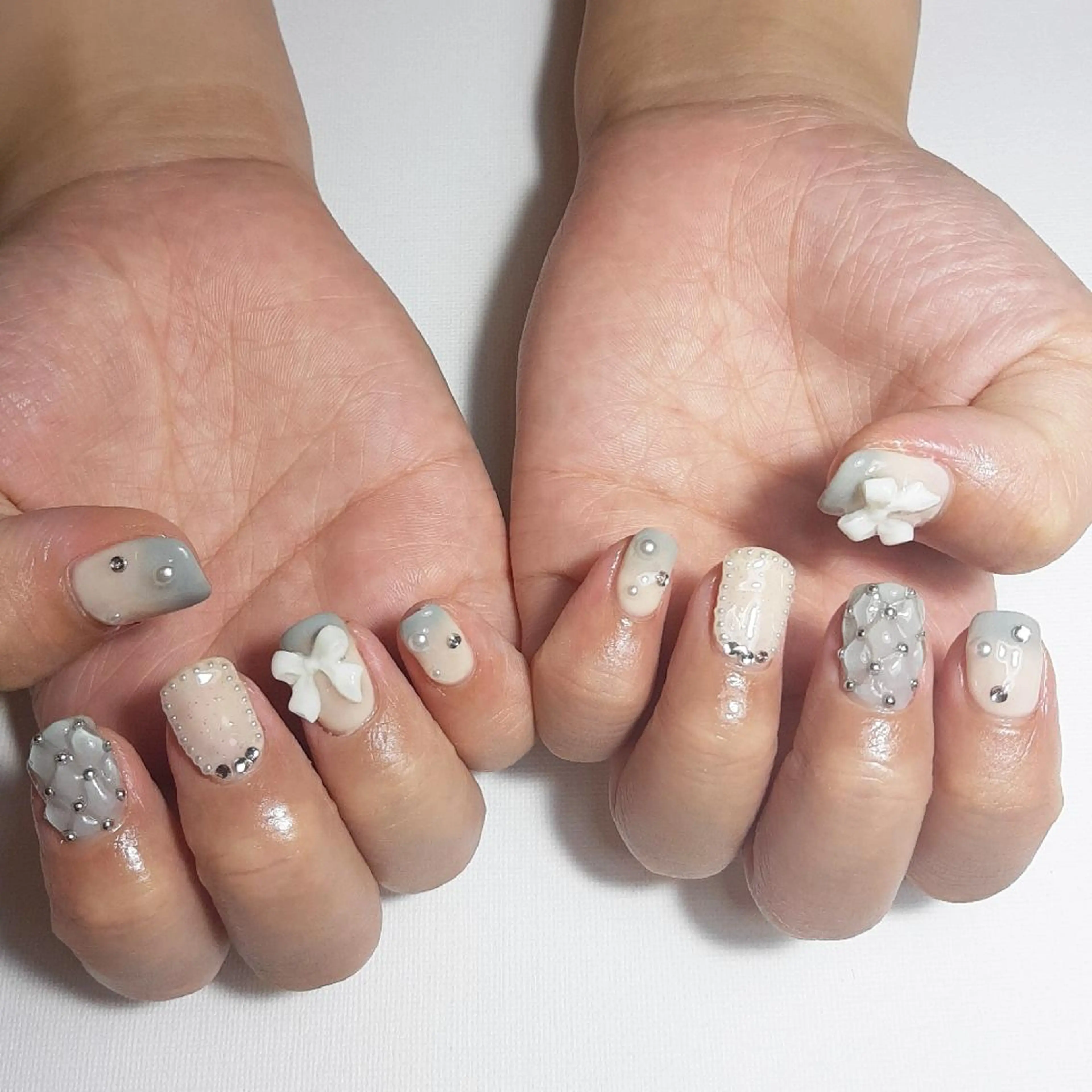 ネイル ジェルネイル 持ち込み リボン ショートネイル owlnail /持込みデザイン専門のネイルデザイン