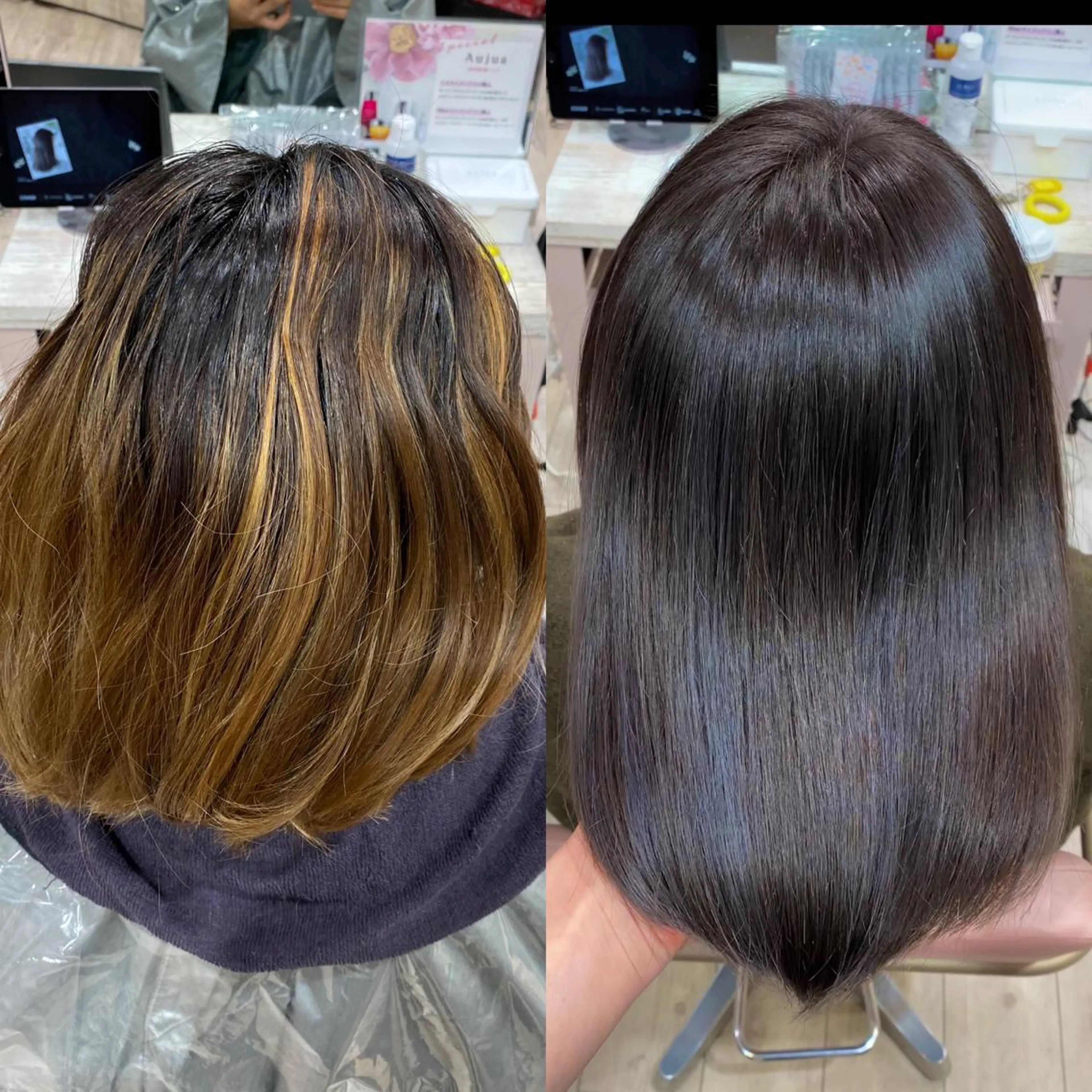 ミディアム カラー 顔まわりカット🌟 くびれヘア/寺門遥輝のヘアスタイル