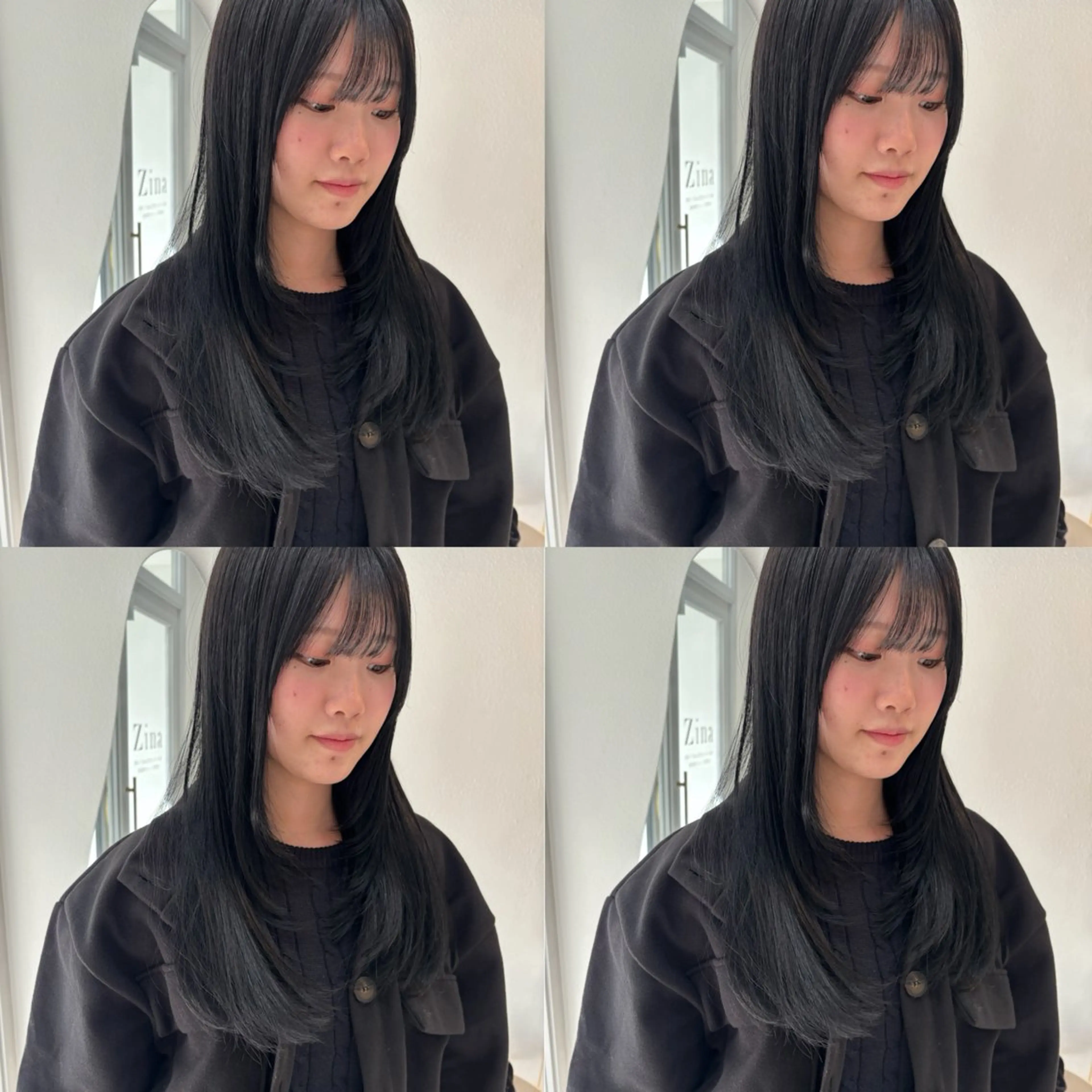 ロング カラー 黒髪 ブルーカラー ブルーブラック 顔周りカット レイヤーカット カット ヘアカラー トリートメント Zina‎ 🤍 AYAのヘアスタイル