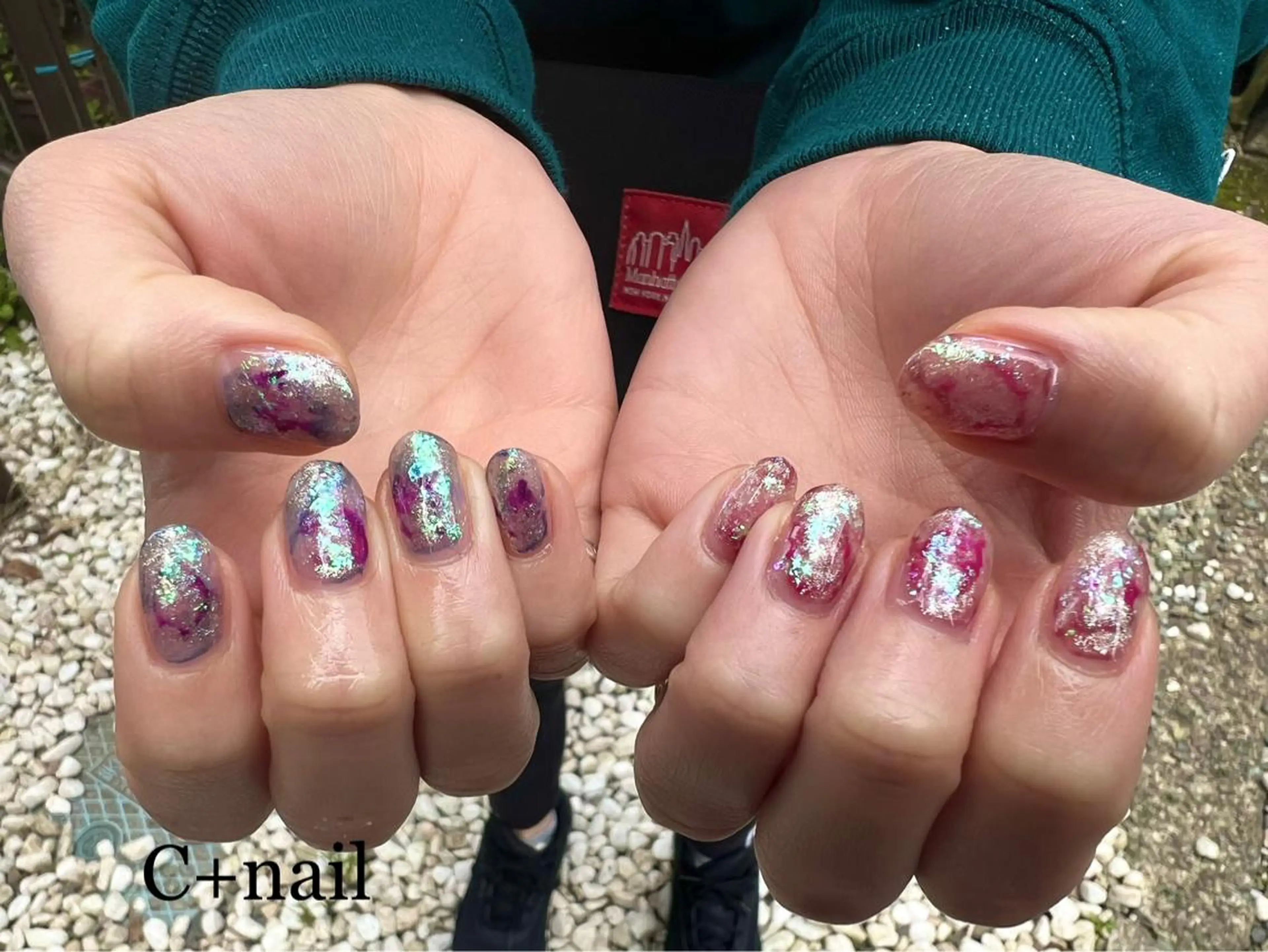 ネイル 氷ネイル・うるうるネイル キラキラネイル ミラーネイル オフィスネイル 春ネイル ハンドネイル ✴︎ C+nailのネイルデザイン