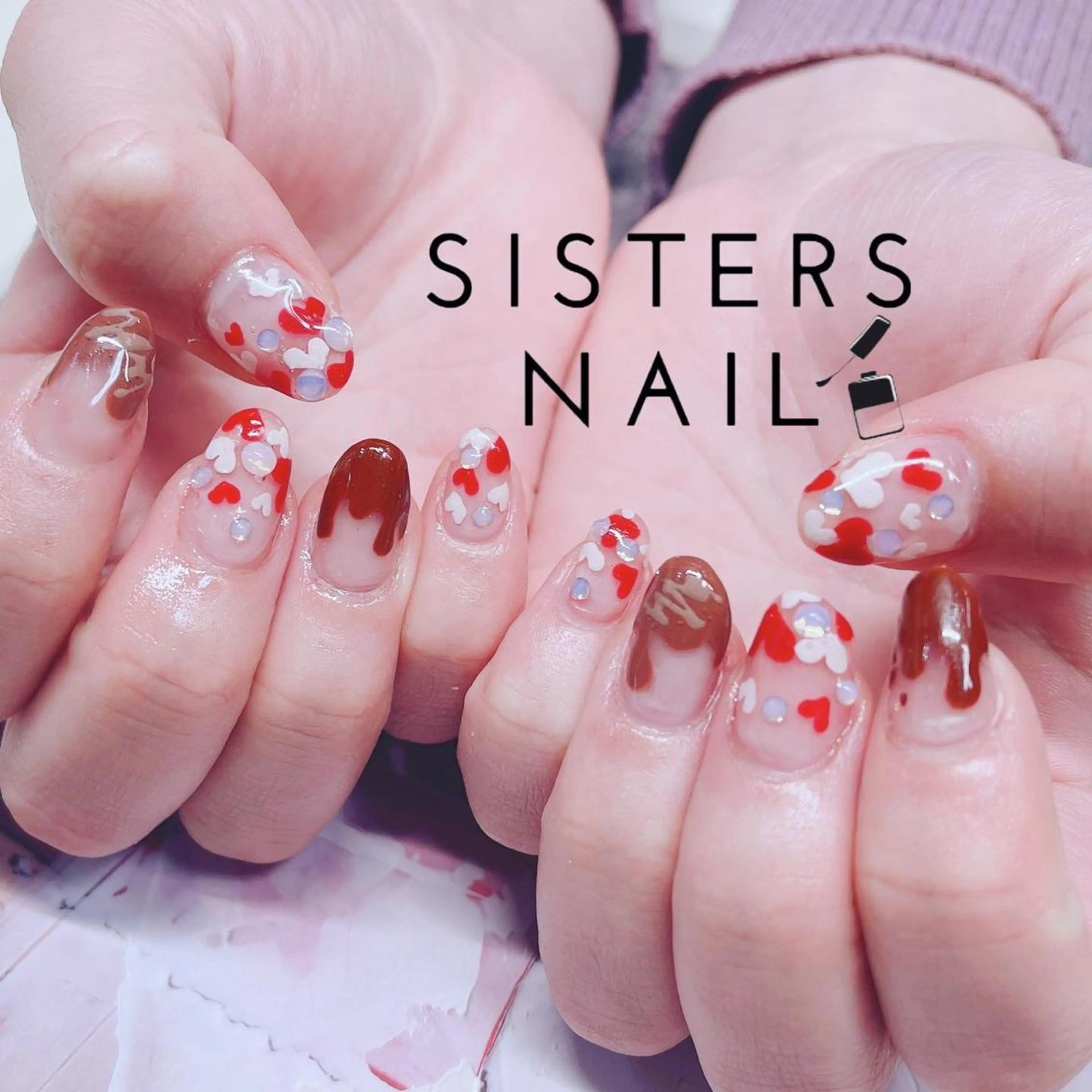ネイル アートネイル フレンチネイル グラデーション ハート 春ネイル ハンドネイル ハンドケア sisters nail.fのネイルデザイン