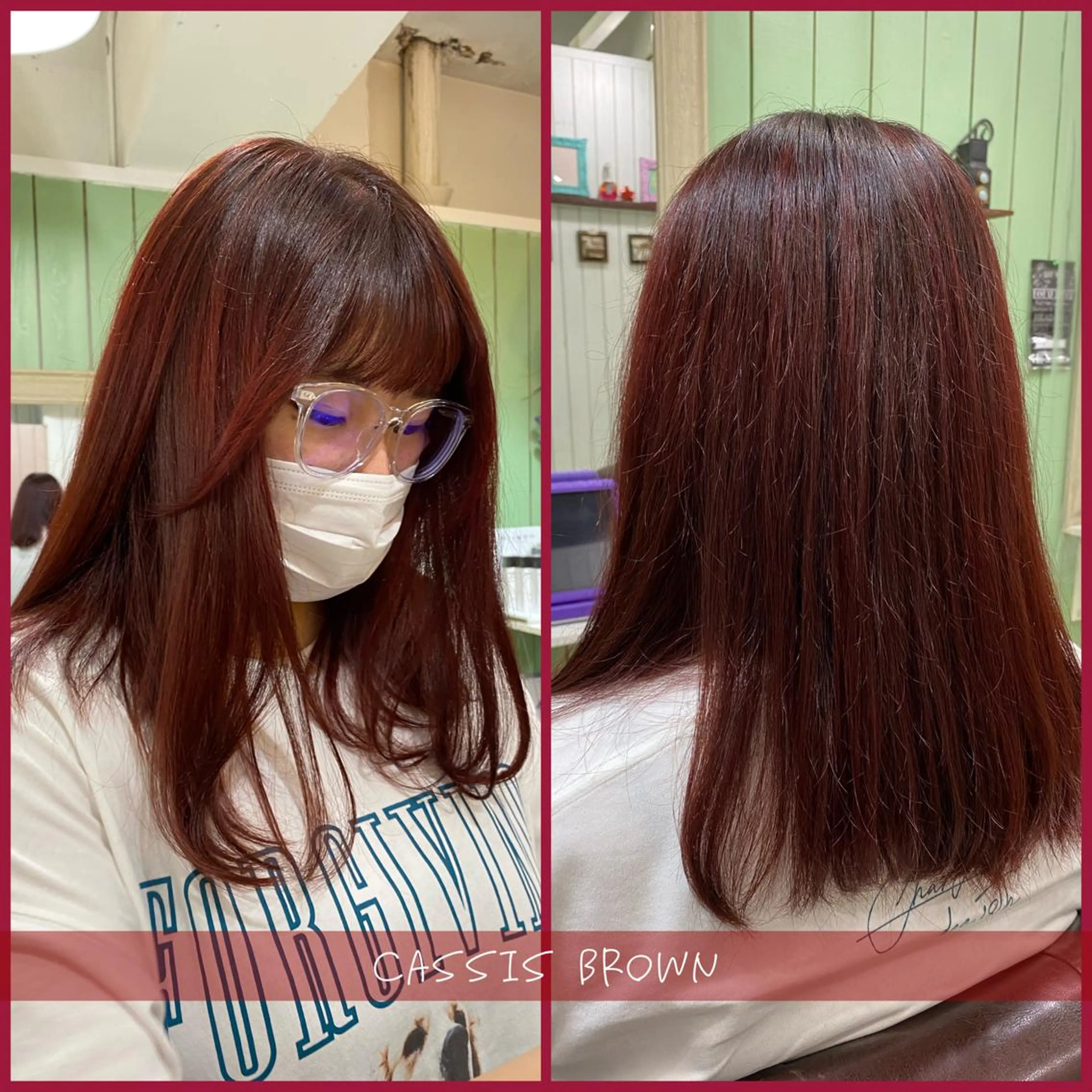 セミロング カラー ブリーチ レッドカラー 🩶西 雪乃/透明感 くすみカラー🫧のヘアスタイル