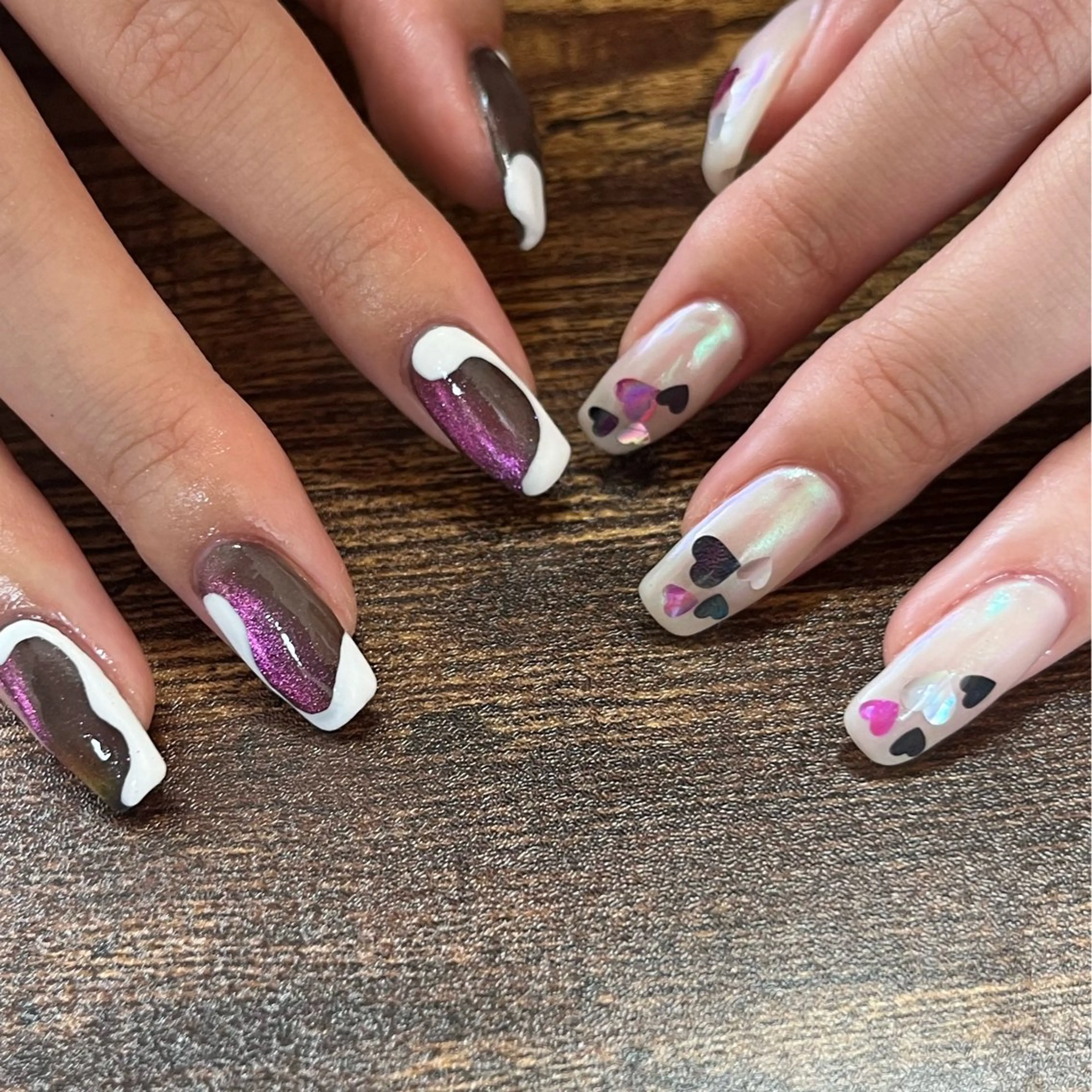ネイル ジェルネイル ハート マグネットネイル 持ち込み tamu nail 　金町のネイルデザイン