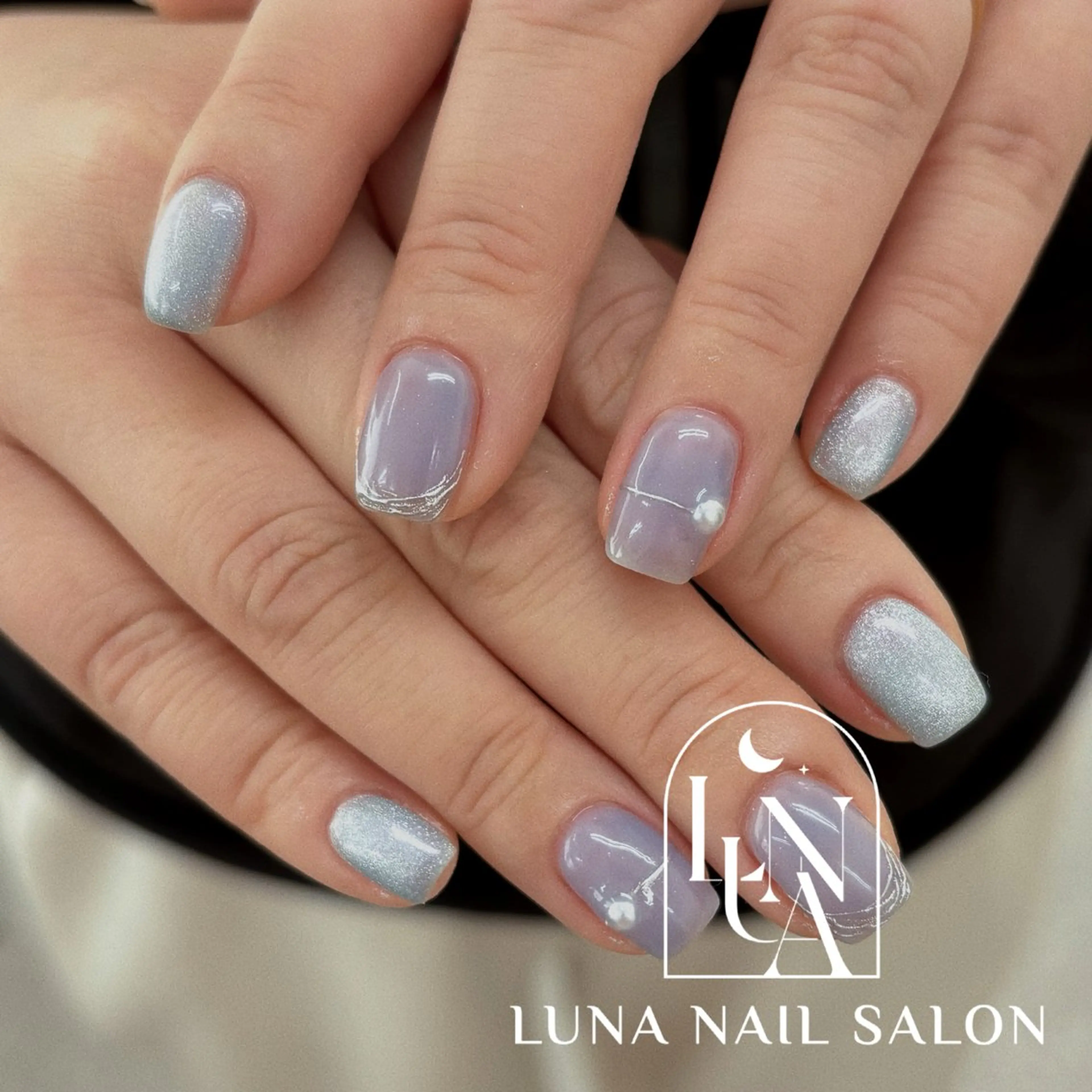 ネイル アートネイル フレンチネイル ジェルネイル ガラスフレンチ 韓国ネイル ハンドネイル ハンドケア LUNA Nail salon💕のネイルデザイン
