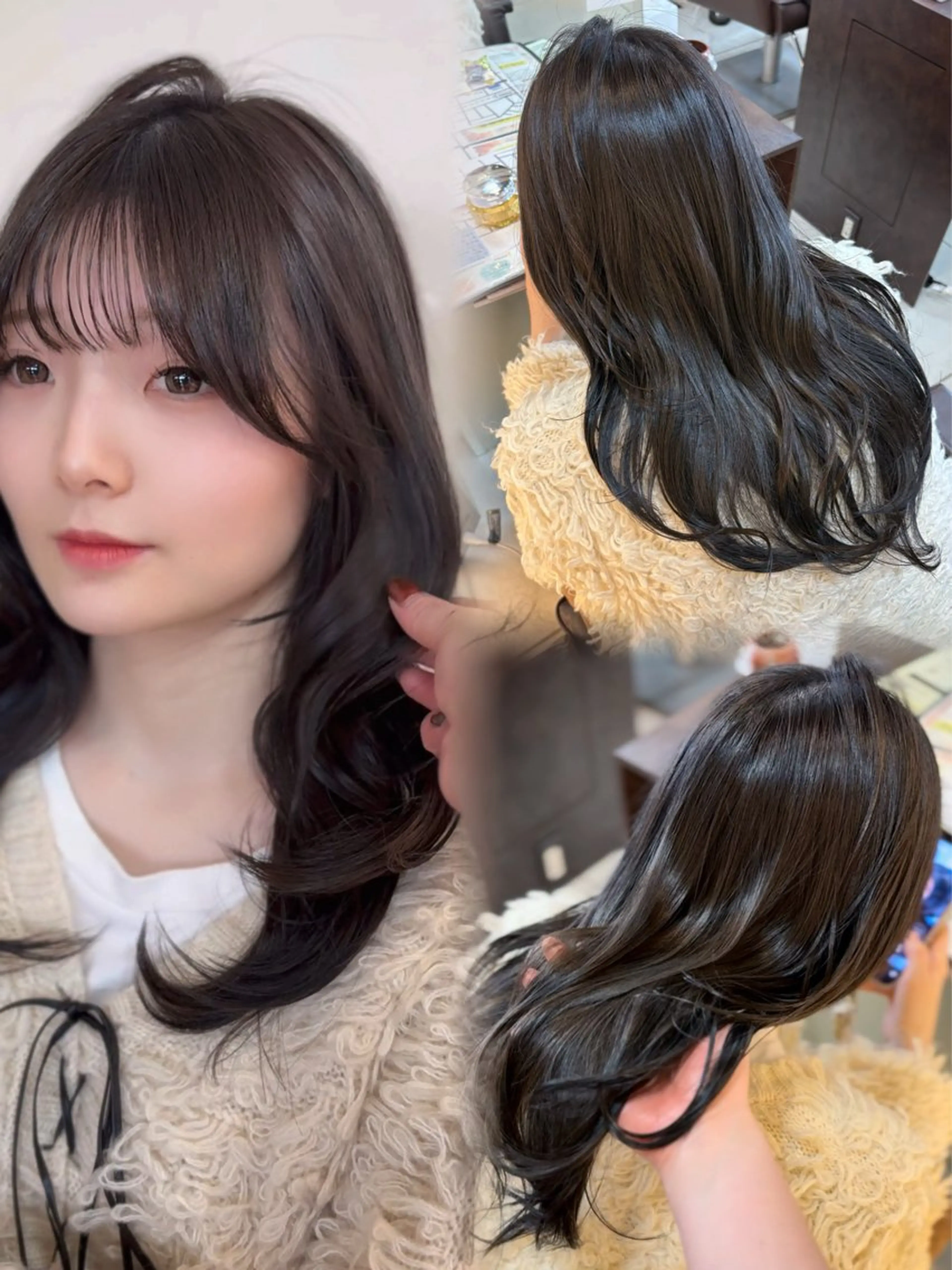 ミディアム カラー カット ヘアカラー トリートメント 🤎韓国ヘア ベージュ まゆか🤎のヘアスタイル